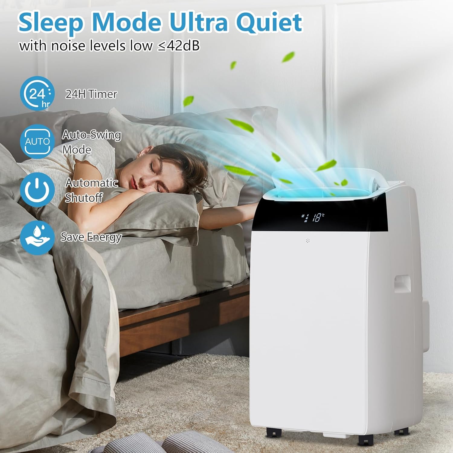 14,000 Btu Portable Air Conditioner, 3 in 1 Air Conditioner with Dehumidifier & Fan Modes, Energy-Efficient, Ultra-Quiet AC Unit with Remote Control & 24H Timer,White