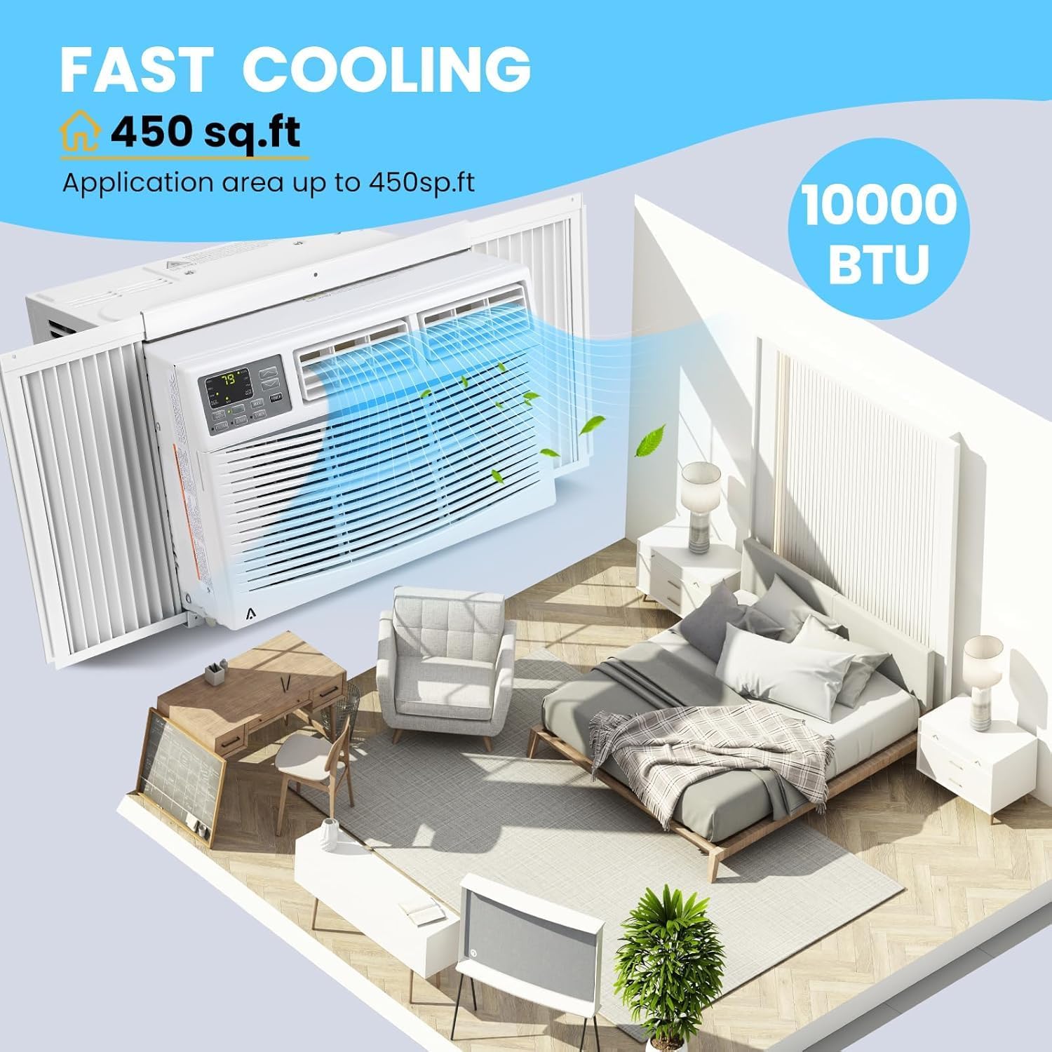 10000Btu Window Air Conditioner Units with 3 Cooling Modes，115V Window Ac Units for Bedroom Fast Cooling 450 Sq.Ft., Mini Air Conditioner with Remote, App Controlled