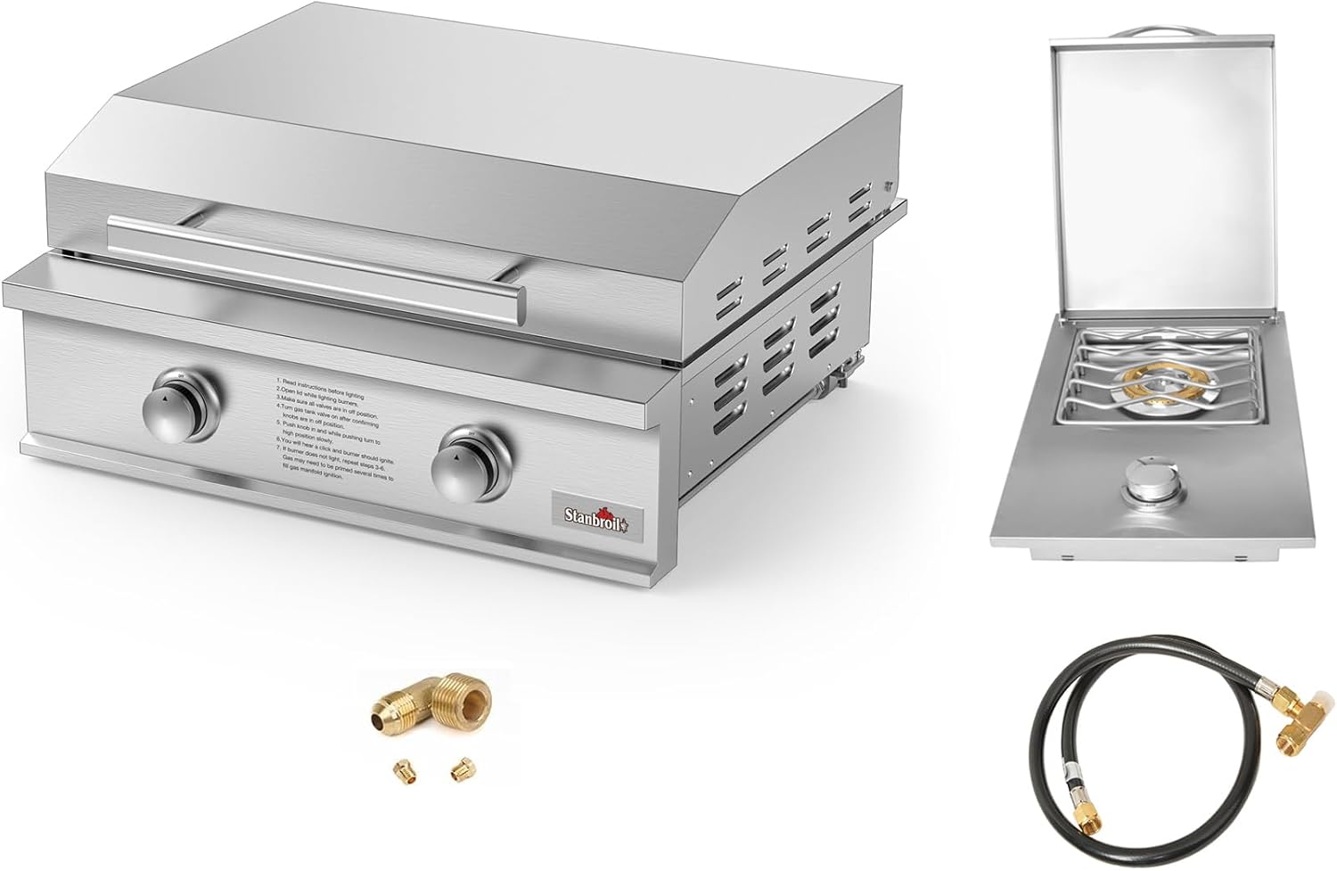 Stanbroil Premium Built-In BBQ Grill and Side Burner Bundle, Natural Gas