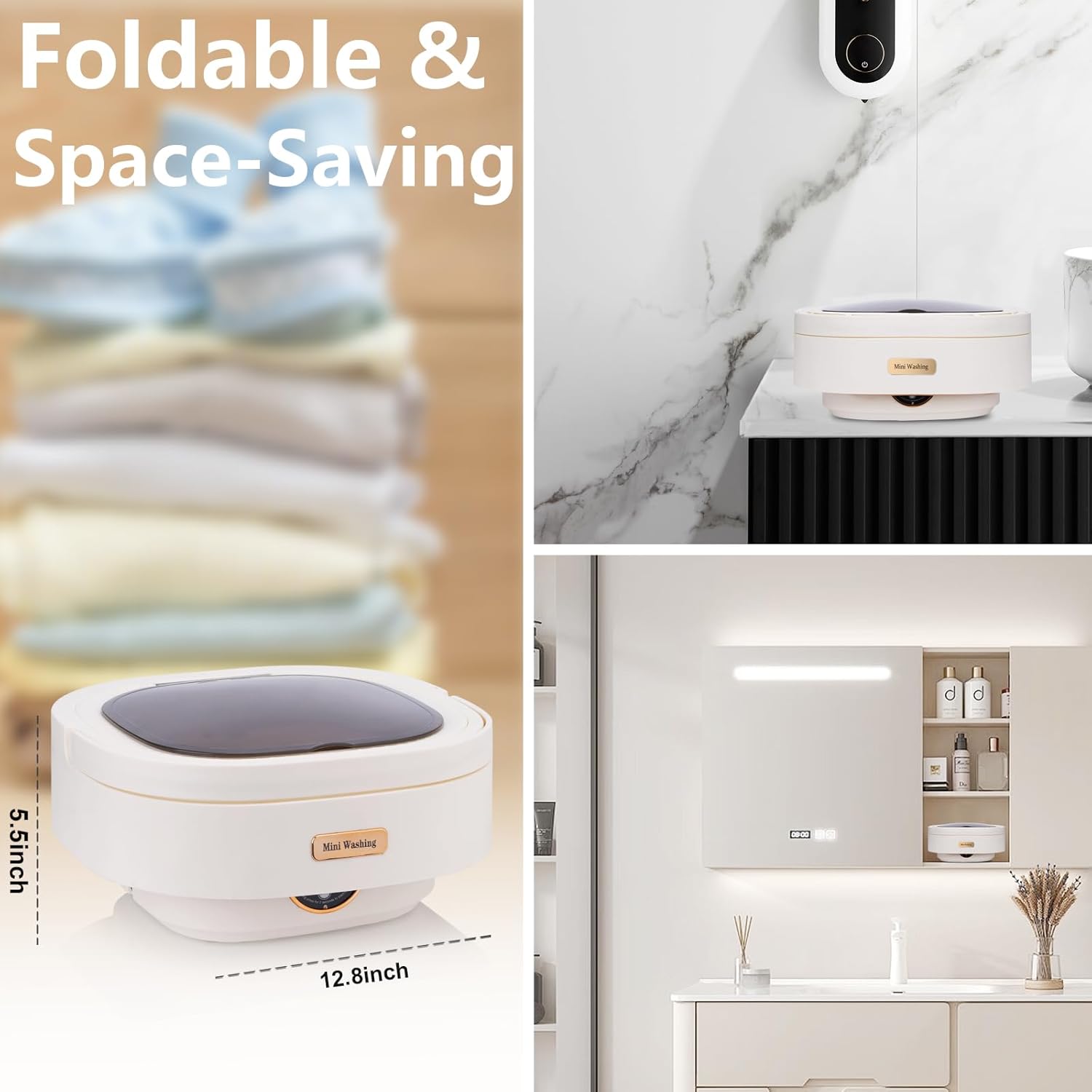 16L Portable Washing Machine with 30 Laundry Tablets, Mini Foldable Washer for Underwear Baby Clothes Socks, 3 Washing Modes, Portable Washer Ideal for Dorms, Apartments, RVs & Camping