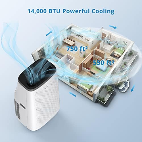 14000 Btu Portable Air Conditioner, Best Portable Room Air Conditioner, 3 in-1 Ac w/Dehumidifier, Fan & Sleep Mode, Remote Control,24 Hrs Timer,Led Display,Window Kit,Cools Up to 750 Sq. Ft