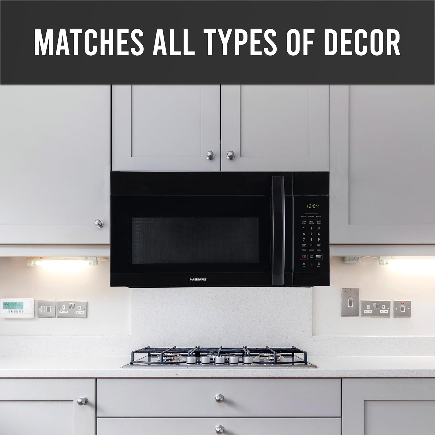 Farberware Over-the-Range Microwave Oven, 1.7 Cu. Ft., 1000W, Sensor Cooking, Auto Reheat, Multi-Stage Cooking, Melt/Soften Feature, Child Safety Lock, LED Display - Space Efficient & Powerful