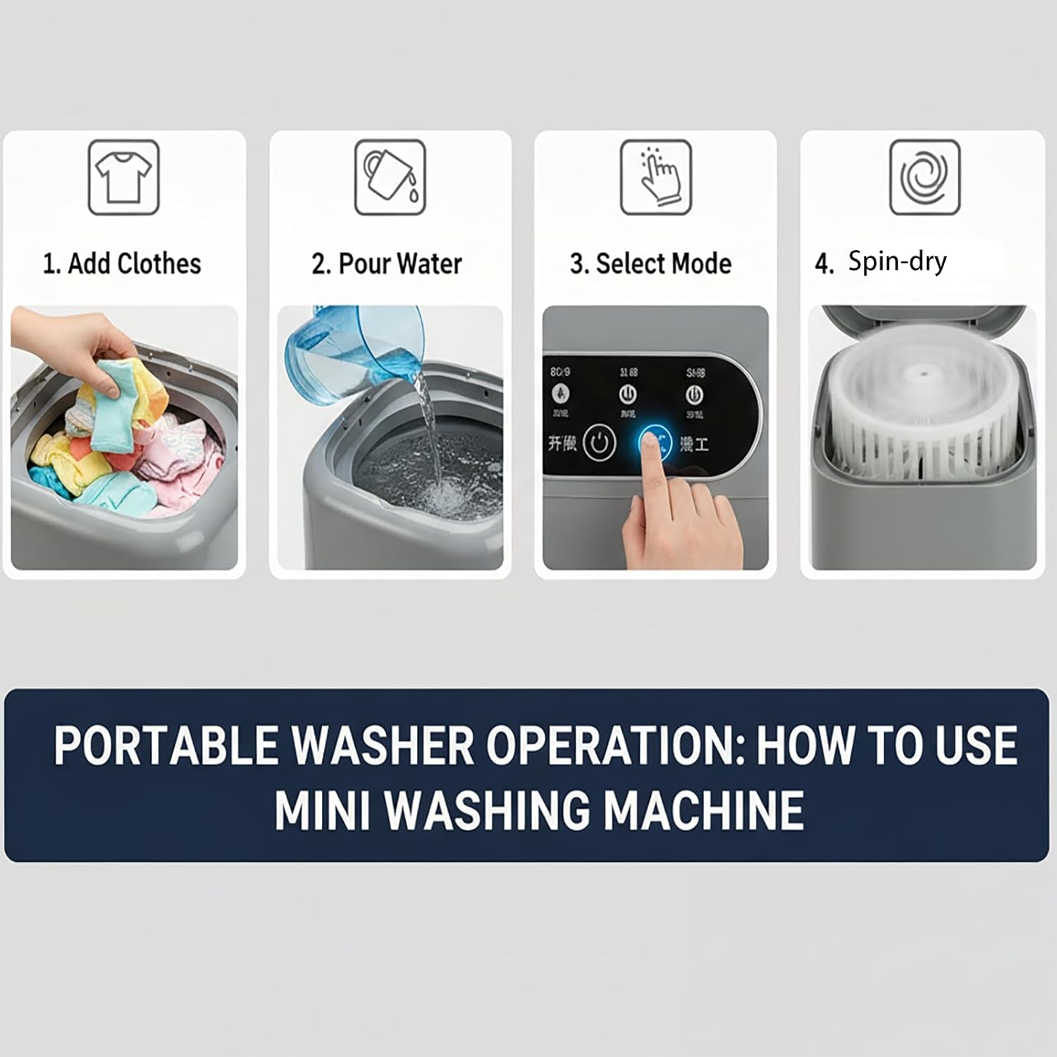 Portable Washing Machine AMZNR, Mini Compact Washer & Dryer Combo, Small Countertop Laundry for Apartments & RVs, Hand Wash Clothes, Lavadora Portatil (Grey)