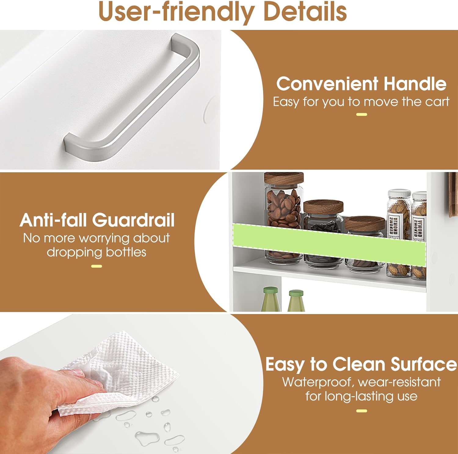 Giantex 4 Tier Rolling Slim Storage Cart, 8” Narrow Slide Out Kitchen Cart w/Handle & Open Shelves, Space-Saving Compact Mobile Utility Trolley for Small Space Laundry Room (White)