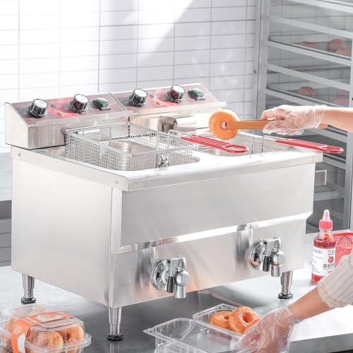 EGGKITPO Commercial Fryer Stainless Steel Electric Deep Fryer with Oil Filtration and Timer 24L Large Capacity Dual Tank Fryer with Baskets and Lids Countertop Deep Fryer for Restaurant Use 120V 3500W