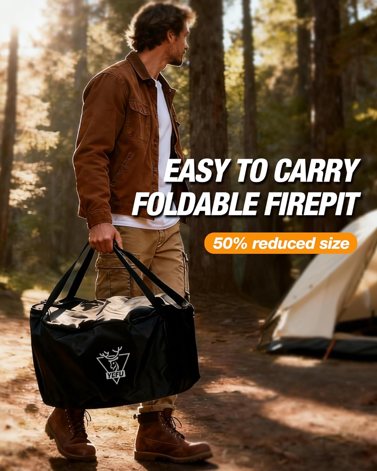 YEFU Fire Pit 18in Dia, Folding Smokeless Firepit, Wood Burning Stainless Steel Portable Outdoor Fireplace with Removable Ash Stand,Gloves,Fire Poker,Bonfire Fire Pits for Outside Camping,16.6 lbs