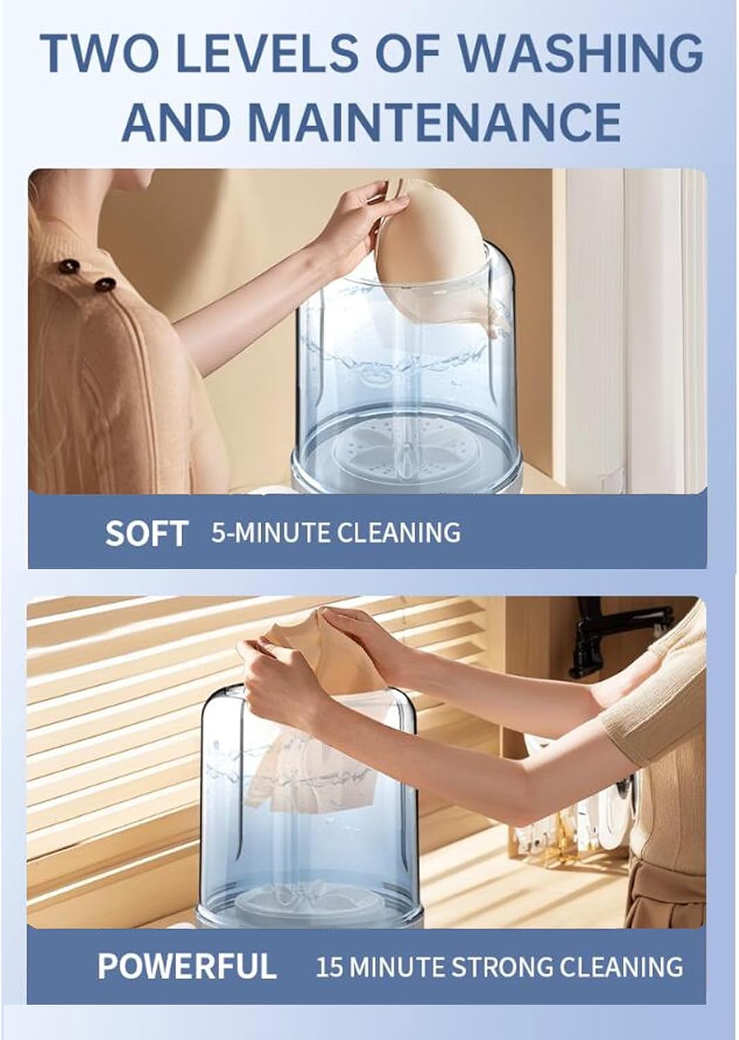 Yoidesu Mini Washing Machine, Cordless Portable Underwear Washing Machine, USB Powered Small Laundry Washer with 2 Gear Cleaning for Apartment Dorm Hotel Travel