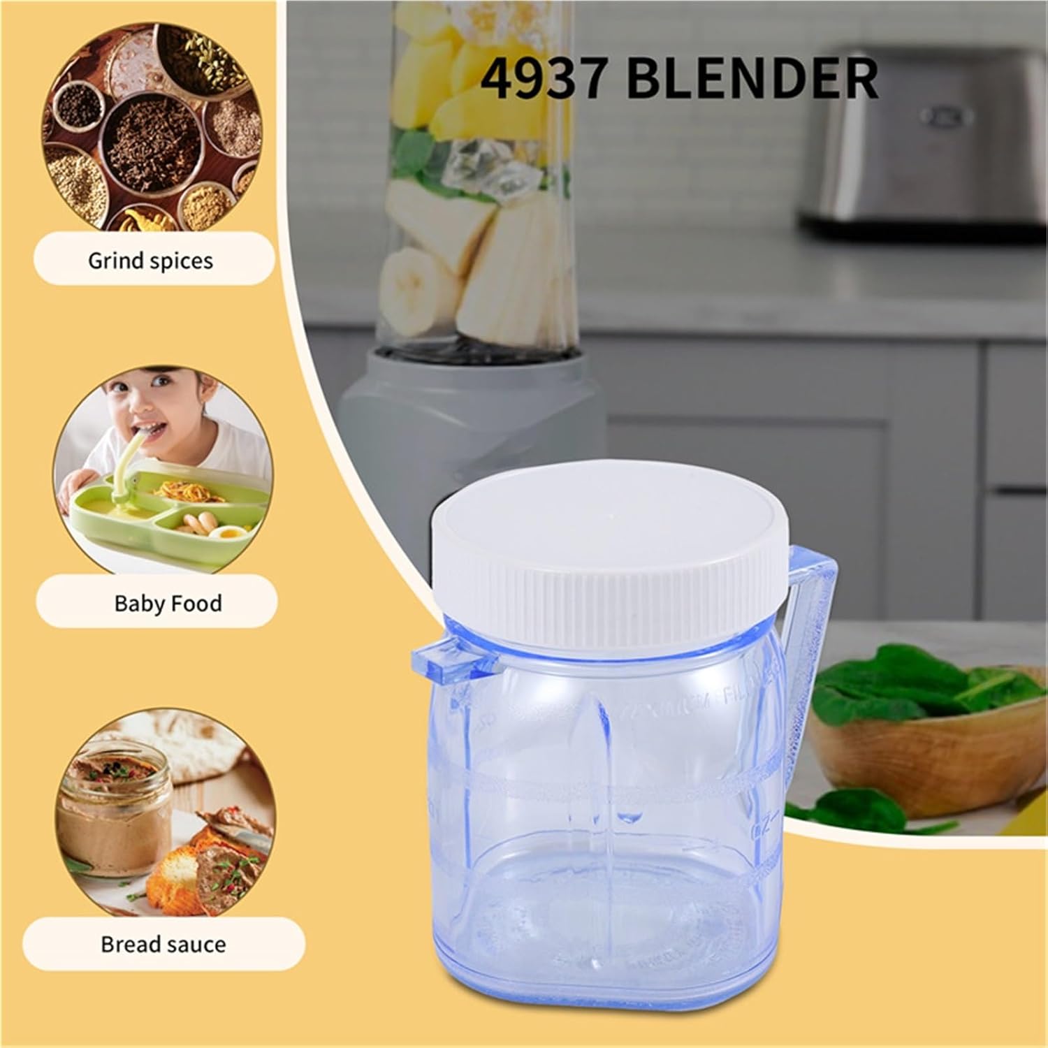 Compatible for Oster,Blender Parts 4937, Compatible for Mini Osterizer,Blender Jar Accessory Cup Mini Plastic Jars With Lids Essential For Kitchen