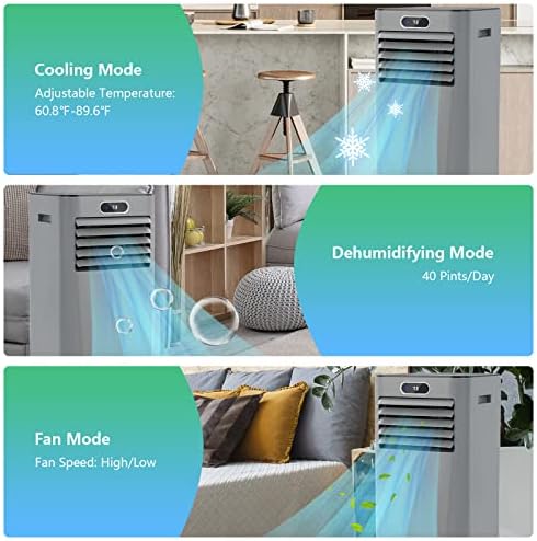 ARLIME Air Conditioner Portable, 10000 BTU Cools up to 350 sq. ft, Portable AC Unit with Fan & Dehumidifier, 2 Speed, Child Lock, 24H Timer, LED Display, Air Cooler for Living Room, Bedroom, Office