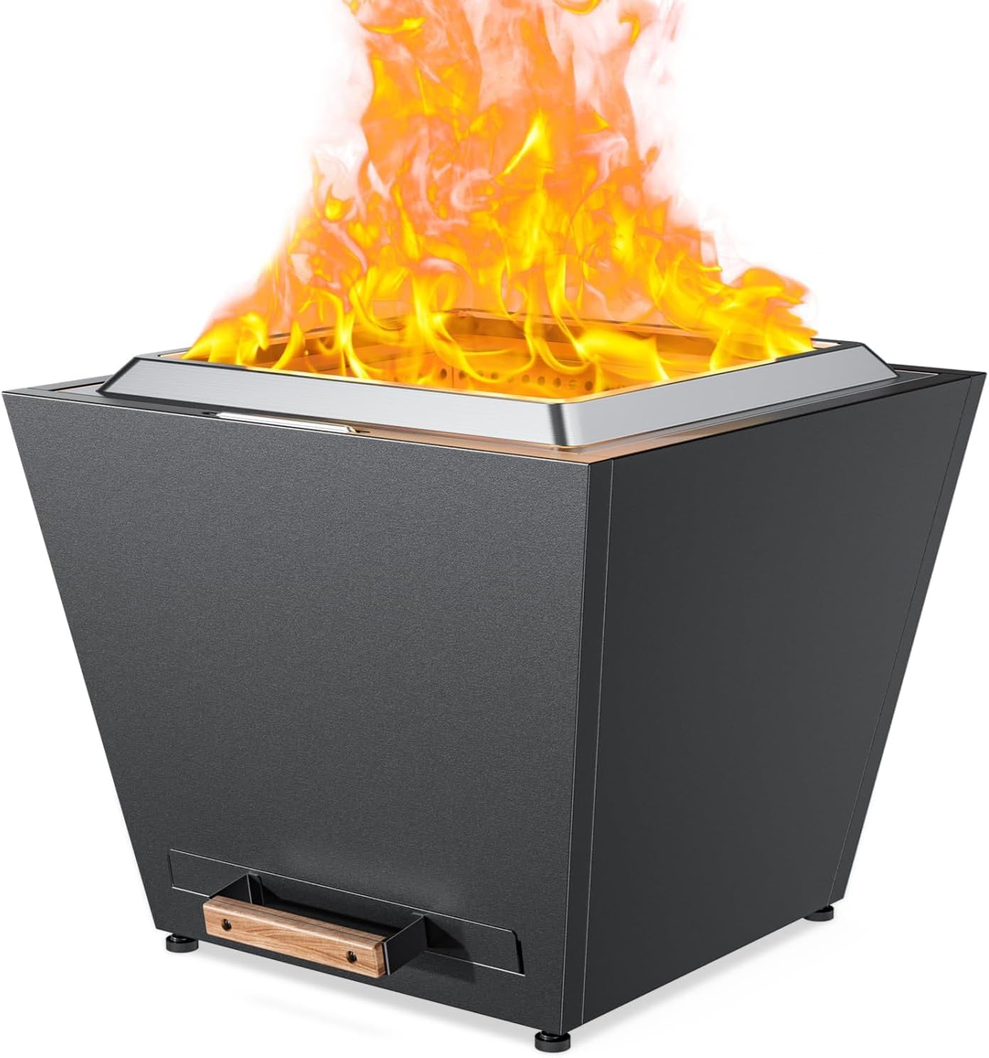 Cyberpit One Pro 25-Inch Smokeless Fire Pit – Portable Outdoor Wood Burning Fire Pit with Pull-Out Ash Pan, Carry Handle, Stainless Steel, Black