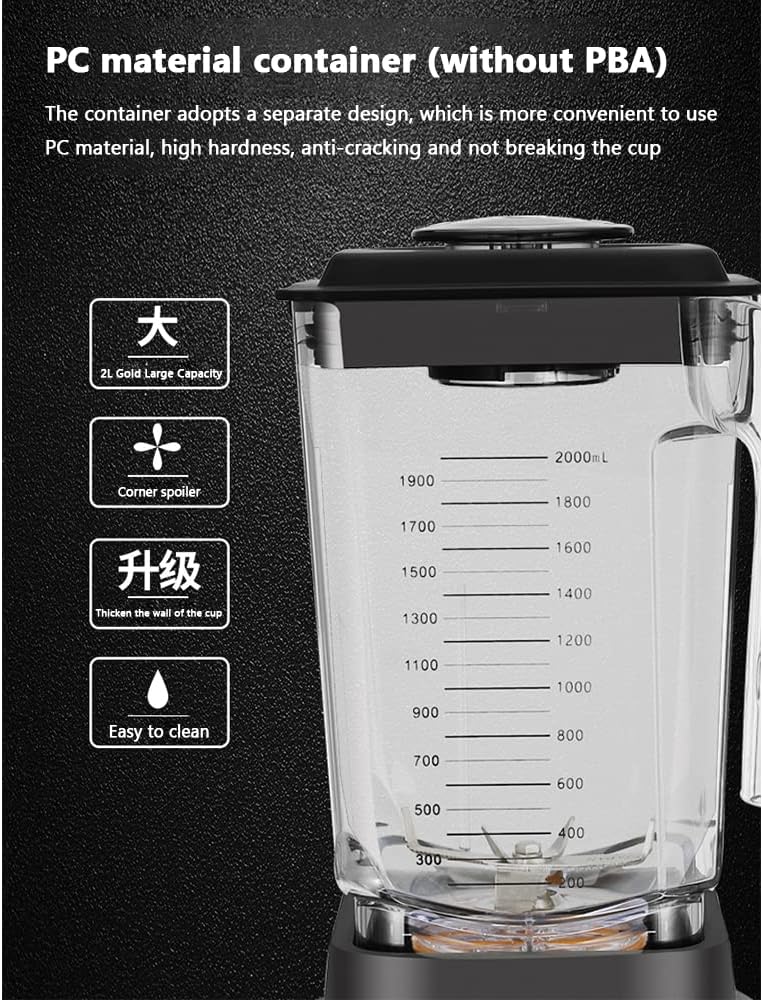 Commercial Milk Tea Shop Ice Crusher, Food Processor 1500W Multifunctional Blender, 2000ml Large Capacity PC Container, Grinder Juicer