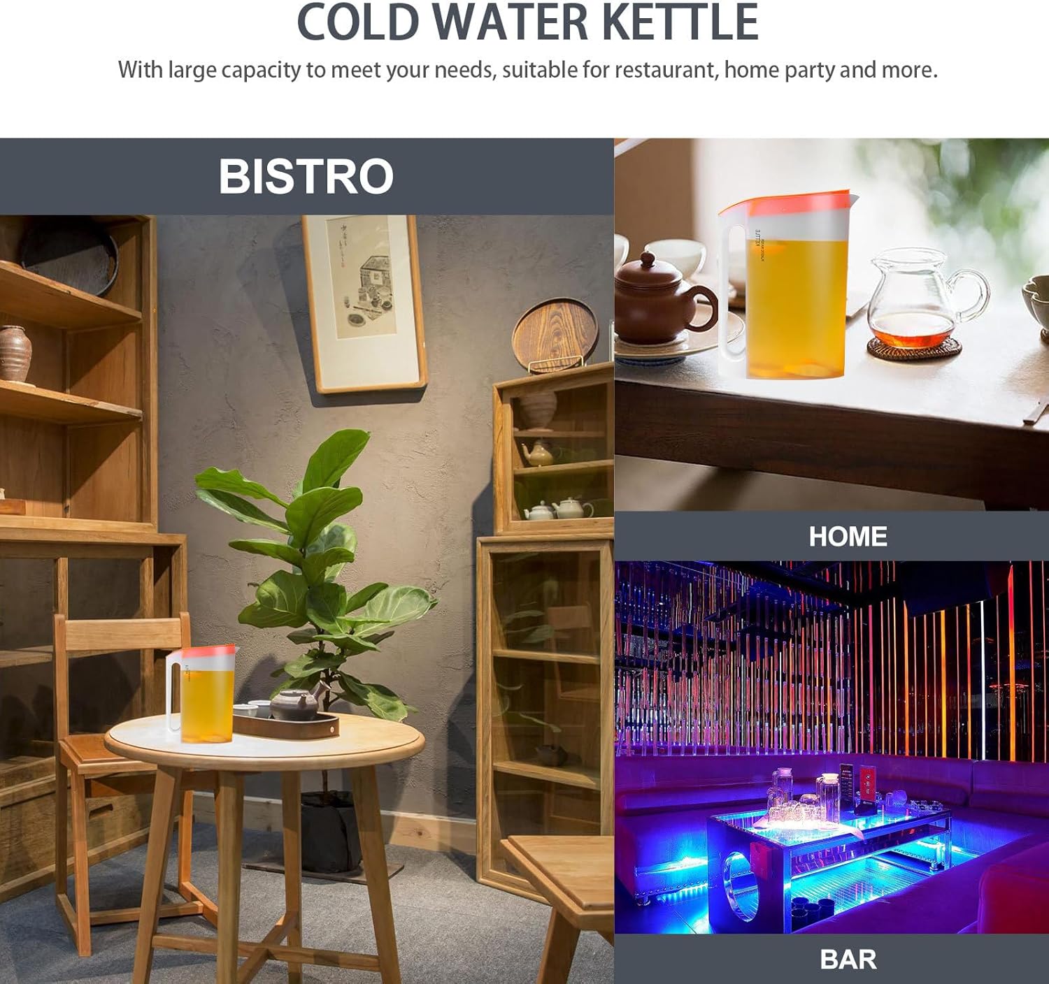 Large Capacity Plastic Water Pitcher with Handle 2200Ml Water Kettle with Orange Lid for Household Cold Beverage Serving and Summer Tea