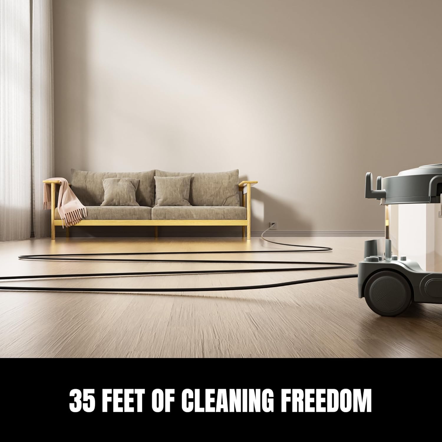 4 Gallon Canister Vacuum, 800W Ultra-Quiet Canister Vacuum Cleaner, 35Ft. Cord, Model SCQ15-HEPA, Gray-Gold