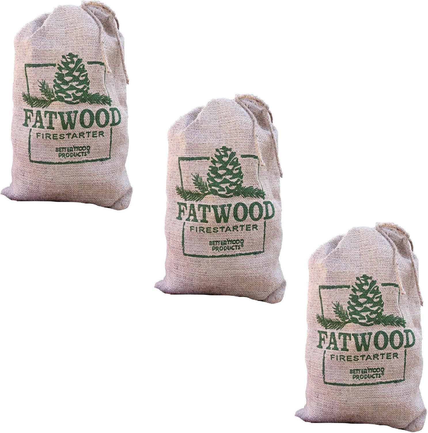 Betterwood Fatwood Firestarter Burlap Bag for Campfire, BBQ, or Pellet Stove; Non-Toxic and Water Resistant; Safe and Easy Set- Up, 10LB