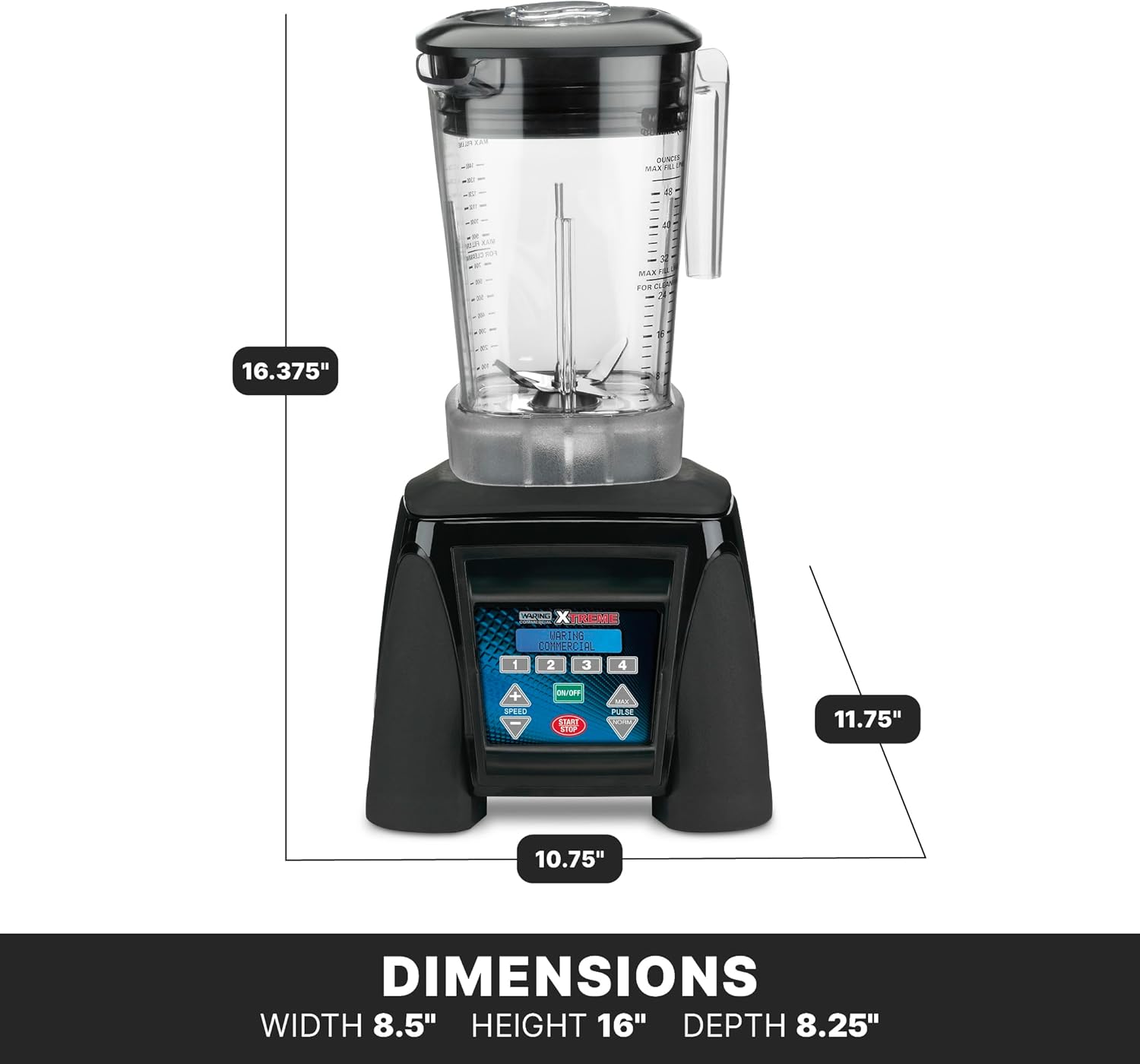Waring Commercial MX1300XTXP 3.5 HP Blender with 4 recipe programable LCD Display and a 48 oz. BPA Free Copolyester Container, 120V, 5-15 Phase Plug
