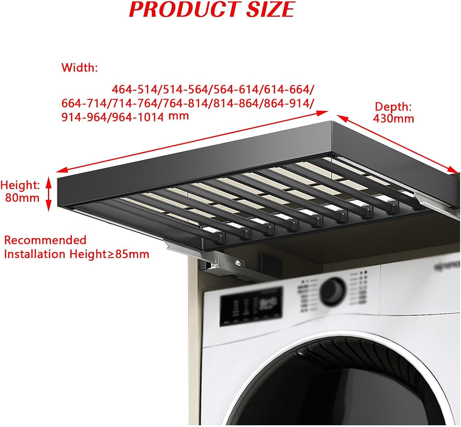 Space-Saving Invisible Clothes Drying Rack Above Washing Machine, Retractable Trouser Rack Drawer & Built-in Wardrobe Pull-out Basket (664-714mm)