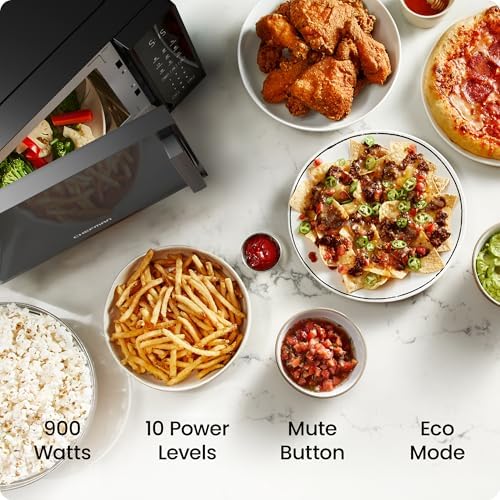 Chefman Countertop Microwave Oven 0.9 Cu. Ft., 900 Watts with 10 Power Levels, 6 Cooking Presets with One-Touch Express Cook, Eco Mode, Child Safety Lock, & Mute Button - Black