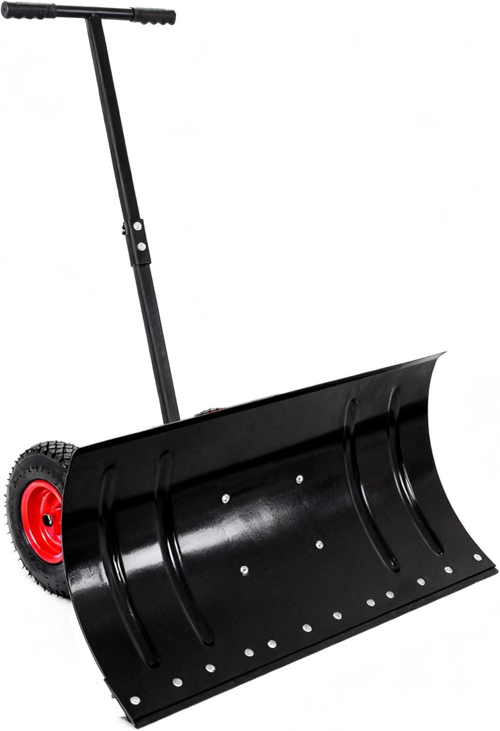 30‘ Wide Metal Snow Pusher with 10’ Wheels, Adjustable Height (10.8‘-42’) Handle & 45° Pivoting Steel Blade for Effortless Driveway Snow Removal, Sidewalk, Roof Snow Shovel for Home Use