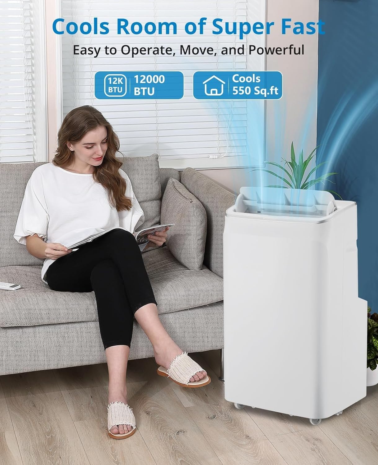 12,000 BTUs Portable Air Conditioners, 3-In-1 Portable AC Unit with Built-In Cool, Dehumidifier & Fan Modes for Room Up to 550 Sq.Ft., Remote Control, Sleep Mode, 24Hrs Timer