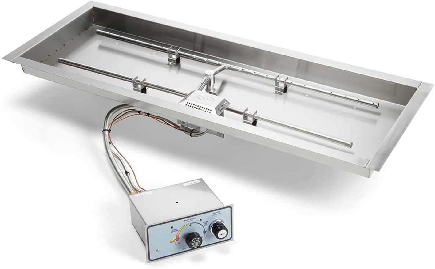 HPC Fire Push Button Flame Sensing Gas Fire Pit Kit, 42x14-Inch Pan 36x8-Inch Burner, Propane for Bulk Tank (TOR-FPPK42X14-H-FLEX-LP)