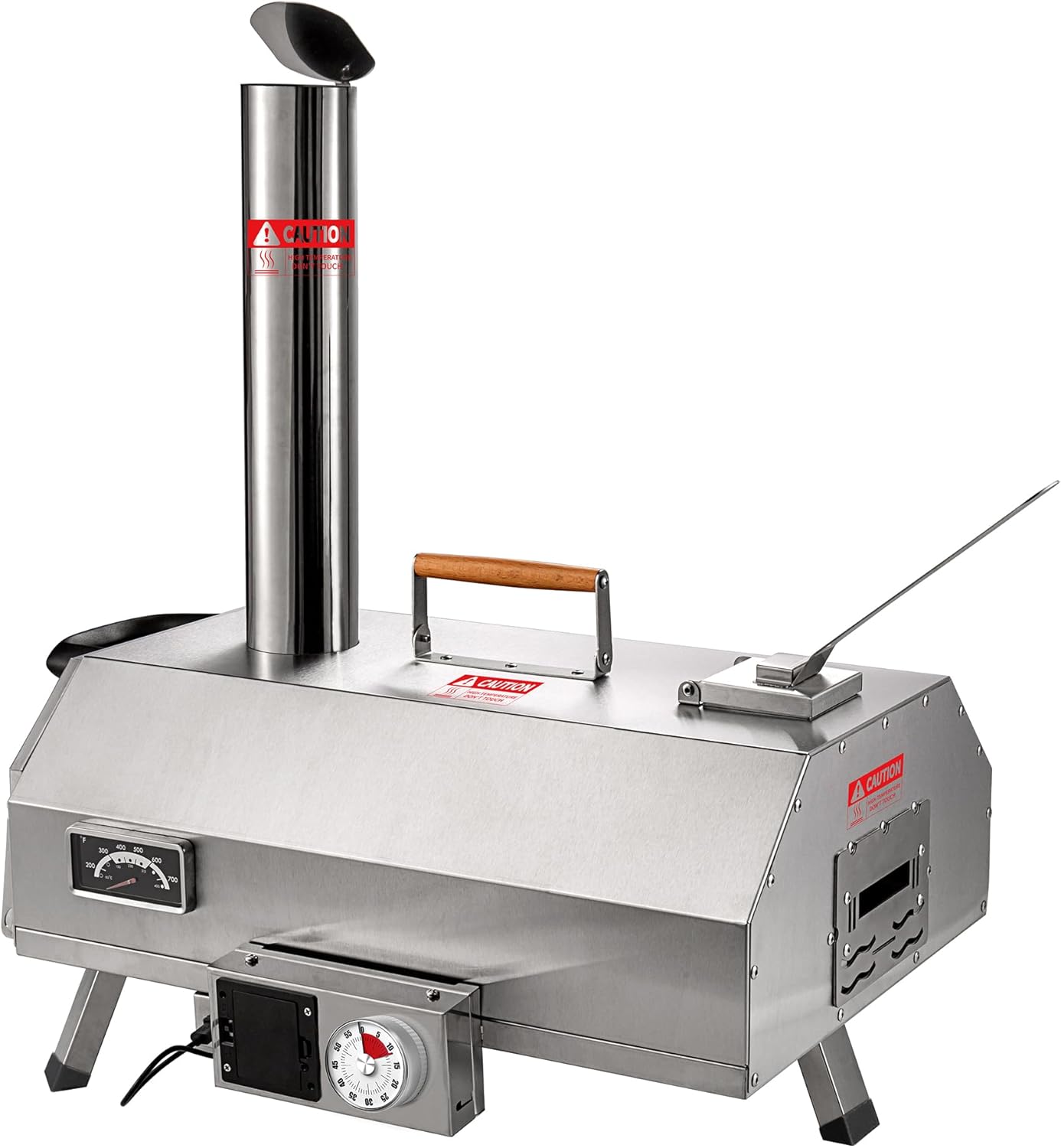 Pizza Oven Outdoor, 12inch Automatic Rotatable Pizza Ovens, Portable Stainless Steel Wood Fired Pizza Oven Pizza Maker with Built-in Thermometer Pizza Cutter Carry Bag (Silver Trapezium)