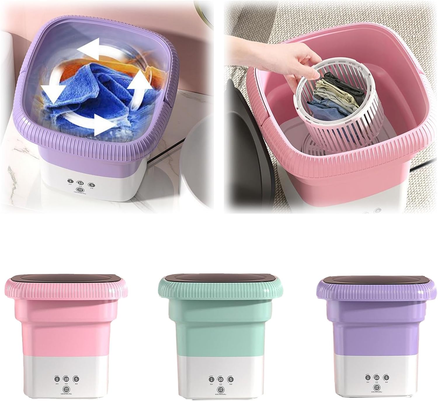 Portable Washing Machine, Mini Foldable Washer with Spin Dryer, 10L Mini Laundry Washer with 3 Modes Cleaning for Underwear Socks, Compact Small Washing Machine for Camping Travel Apartment (Green)