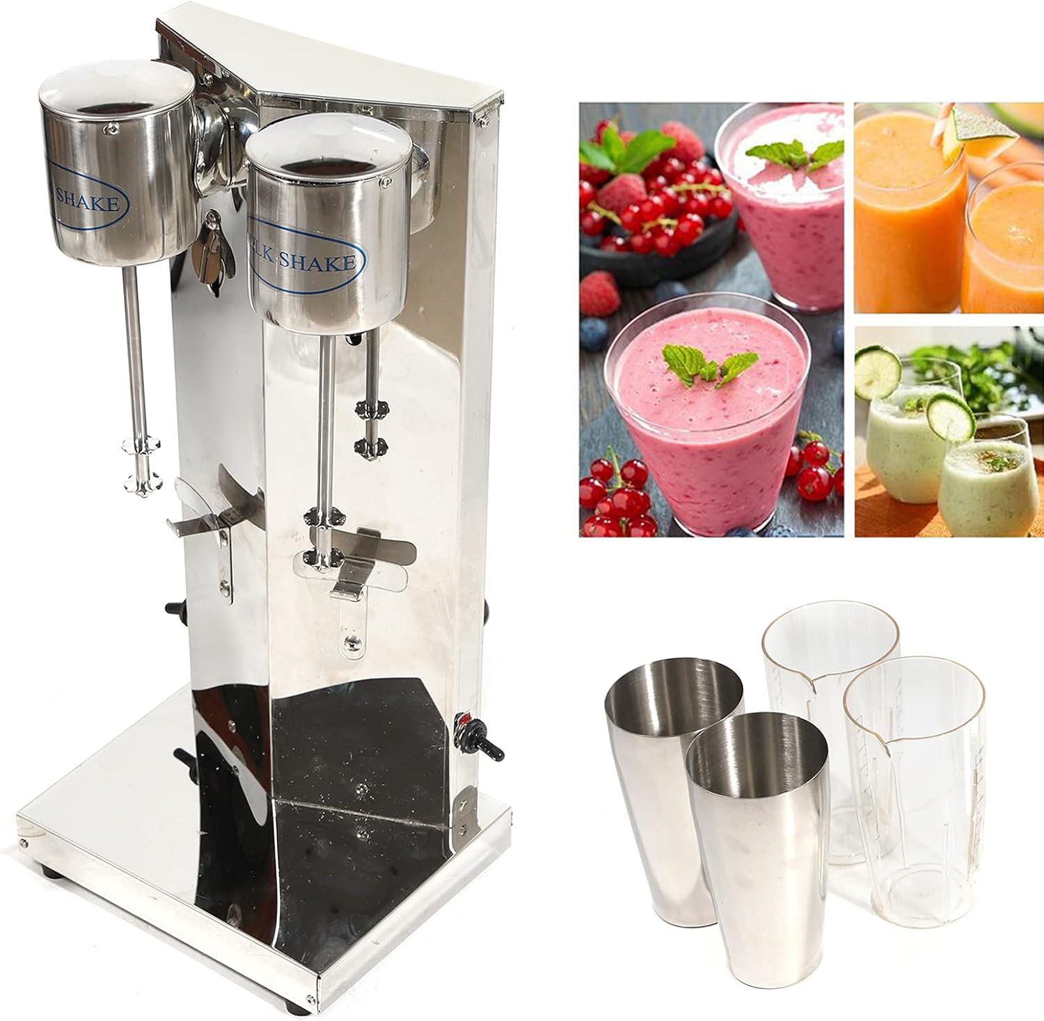 Electric Milkshake Maker, Ice Cream Mixer Machines, 110V Commercial Drink Smoothie Blender for Coffee Shops, Tea Stores to Making Fruit Tea, Coffee, Stirred Drinks (2 Head with Cup 650ml)