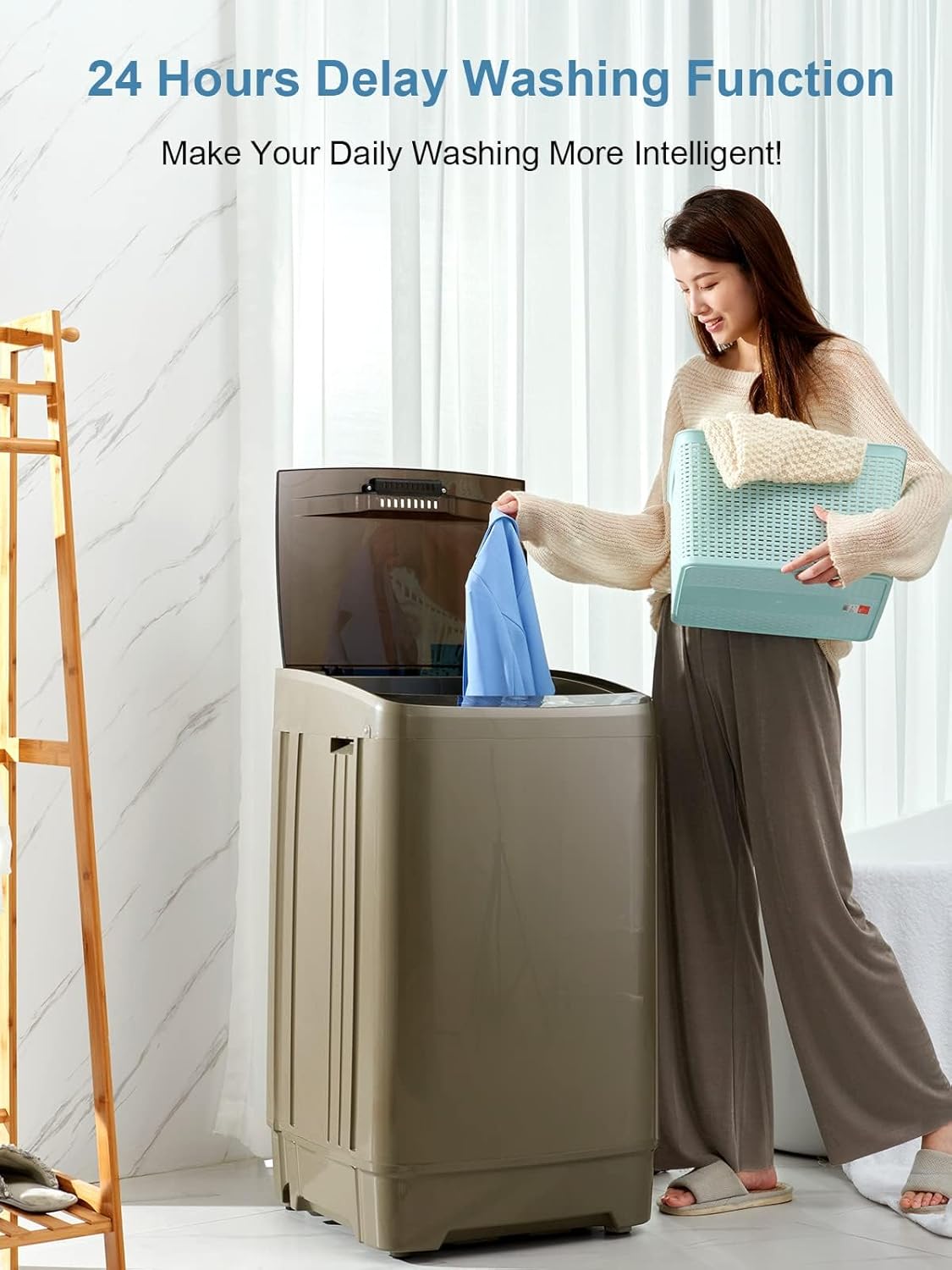 17.7 lbs Full Automatic Washing Machine with LED Display Compact Washing Machine with Drain Dump, 10 Wash Programs and 8 Water Levels Ideal for Dorms, Apartments, RV, Gold