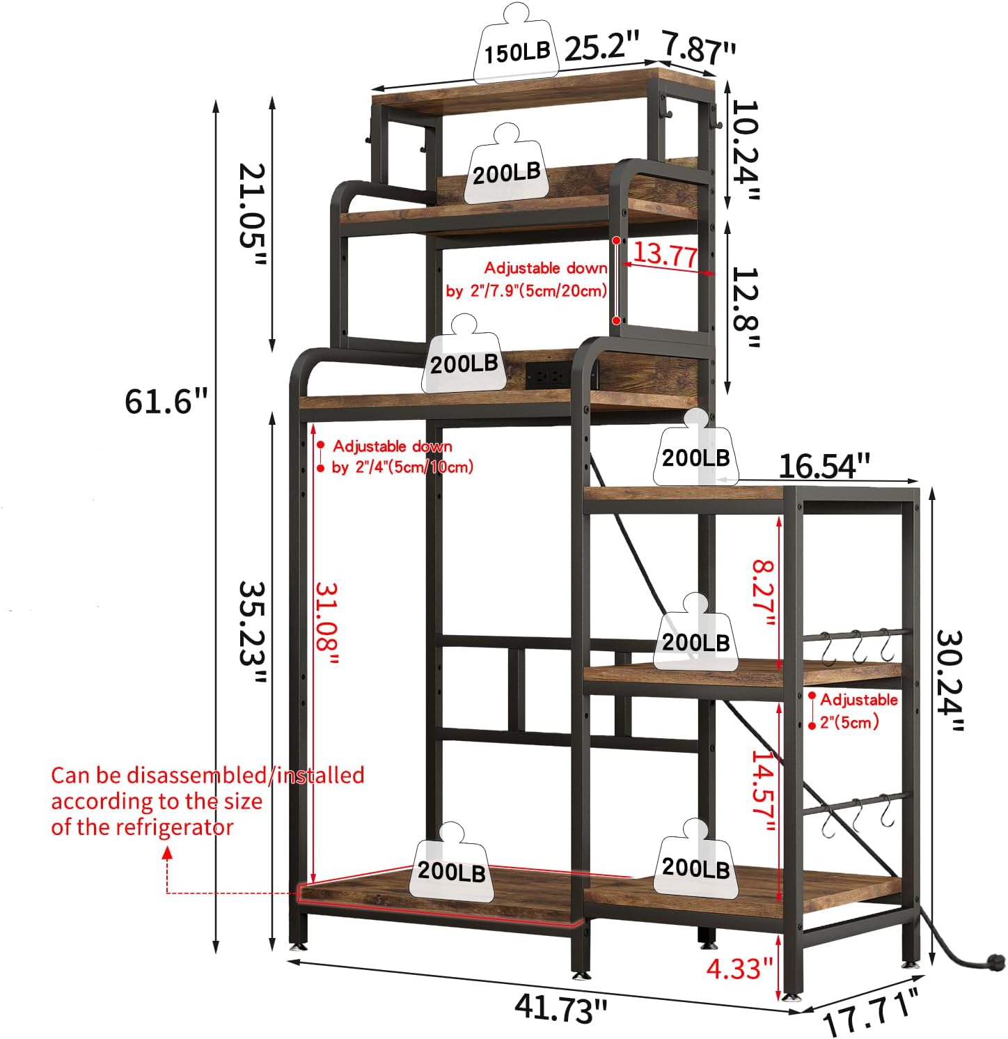 7-Tier Mini Fridge and Microwave Stand Shelf Organizer,61.6