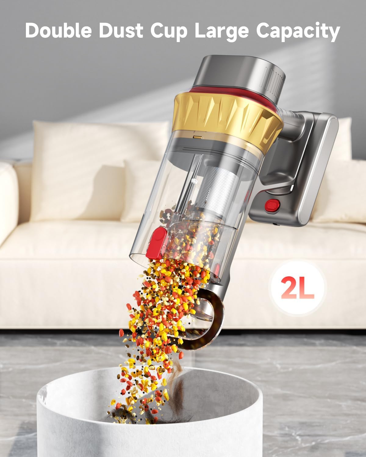 Vacuum Cleaners for Home, 650W 55KPA Cordless Vacuum Cleaner, 75 Mins 2L Double Dustcup Stick Vacuum Cordless Rechargeable, Anti-Tangle & Wall Mount Charging, for Hard Floors Carpet Pet Hair