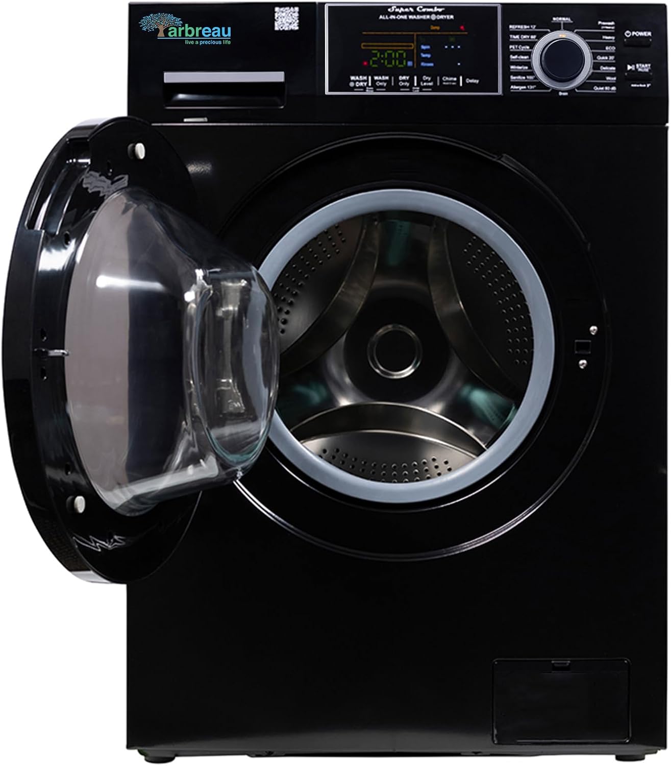 1.6 cu.ft. CONVERTIBLE Compact Combo Washer Dryer with Pet Cycle (Black)