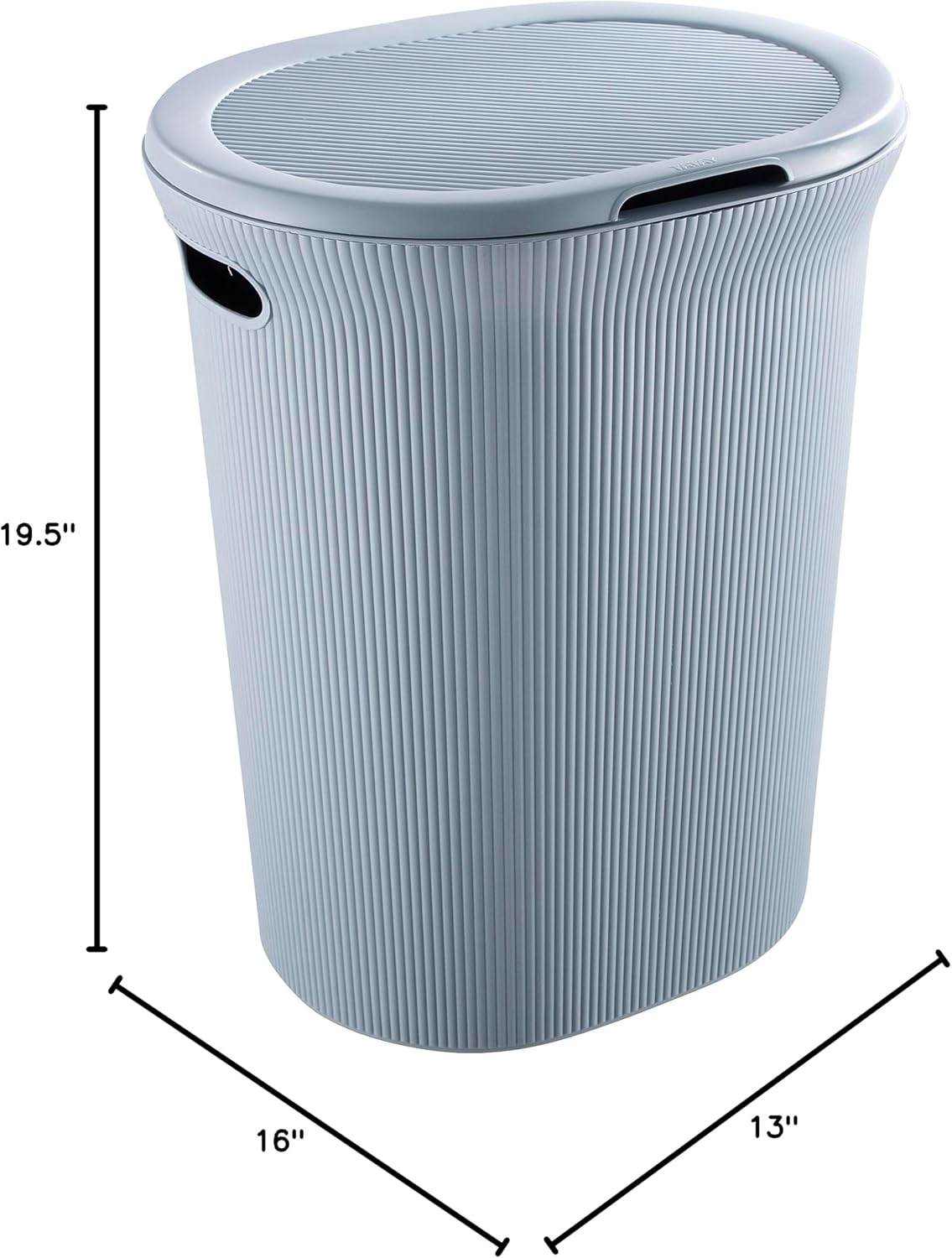 Superio Ribbed Collection - Decorative Plastic Laundry Hamper with Lid and Cut-Out Handles, Blue (1 Pack) Basket Organzier for Bedroom Bathroom College Dorm Room 40 Liter