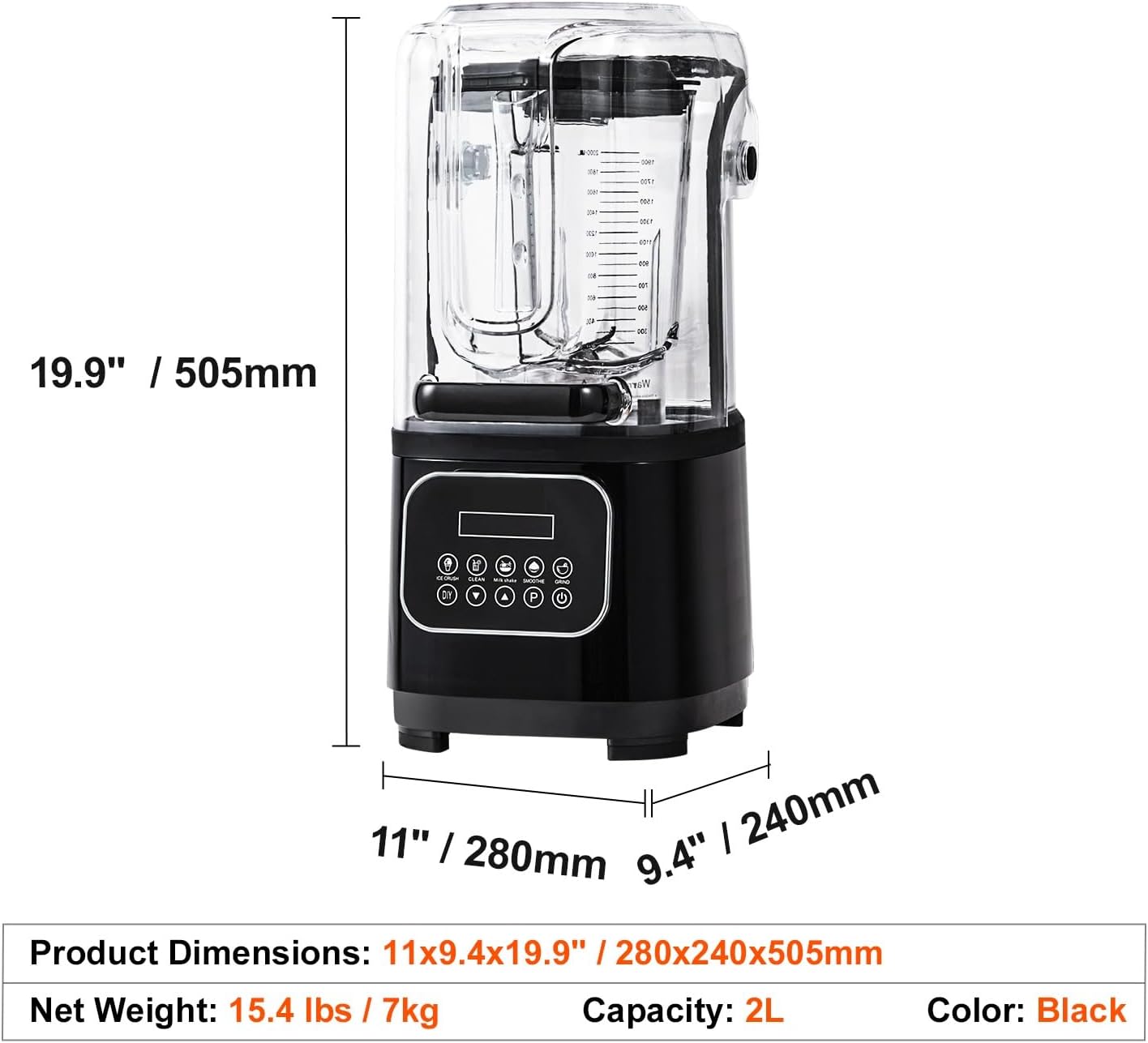 Happybuy Professional Blender with Shield, Commercial Countertop Blender, 68oz Plastic Jar, Stainless Steel, 9 Speeds & 5 Functions for Shakes, Smoothies, Puree & Ice Crushing ， Black
