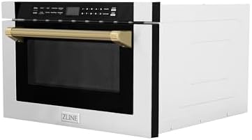 ZLINE Autograph Edition 24 in. 1.2 cu. ft. Built-in Microwave Drawer in Stainless Steel and Polished Gold Helix Handle (MWDZ-1-H-KG)