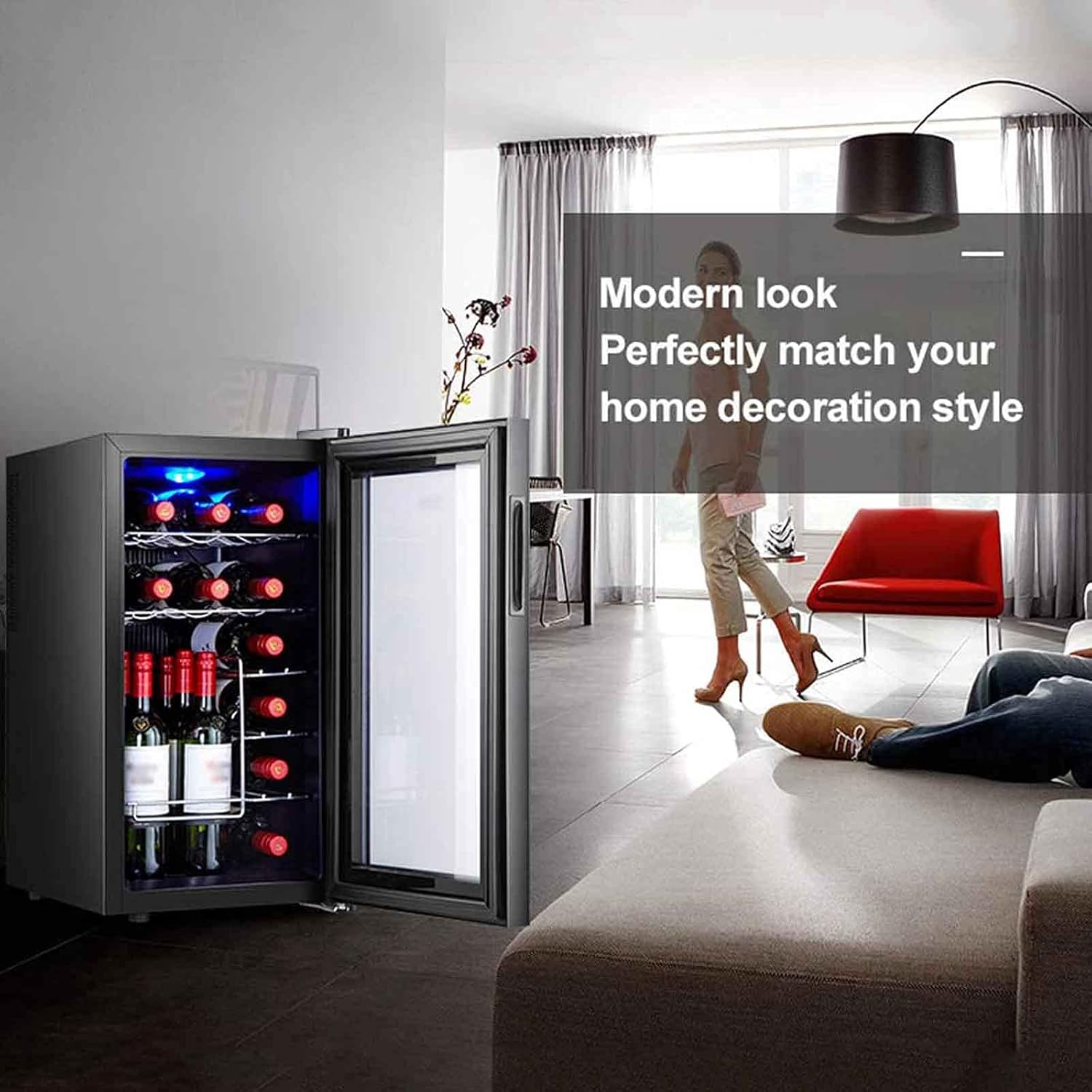 Beverage Refrigerator and Cooler Constant Temperature Wine Cabinet Beer Fridge with Digital Temperature Display LED Light Water Cooler Dispenser Wine