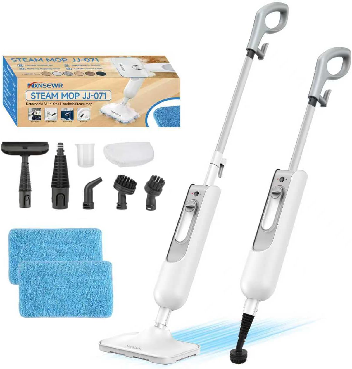 Steam Mop All-in-one Multi-Functional Powerful Steam Cleaner, Handheld Detachable Floor Steamer with 2 Steam Level, 380ML Water Tank & 23FT Power Cord for Floor Cleaning and Home Use