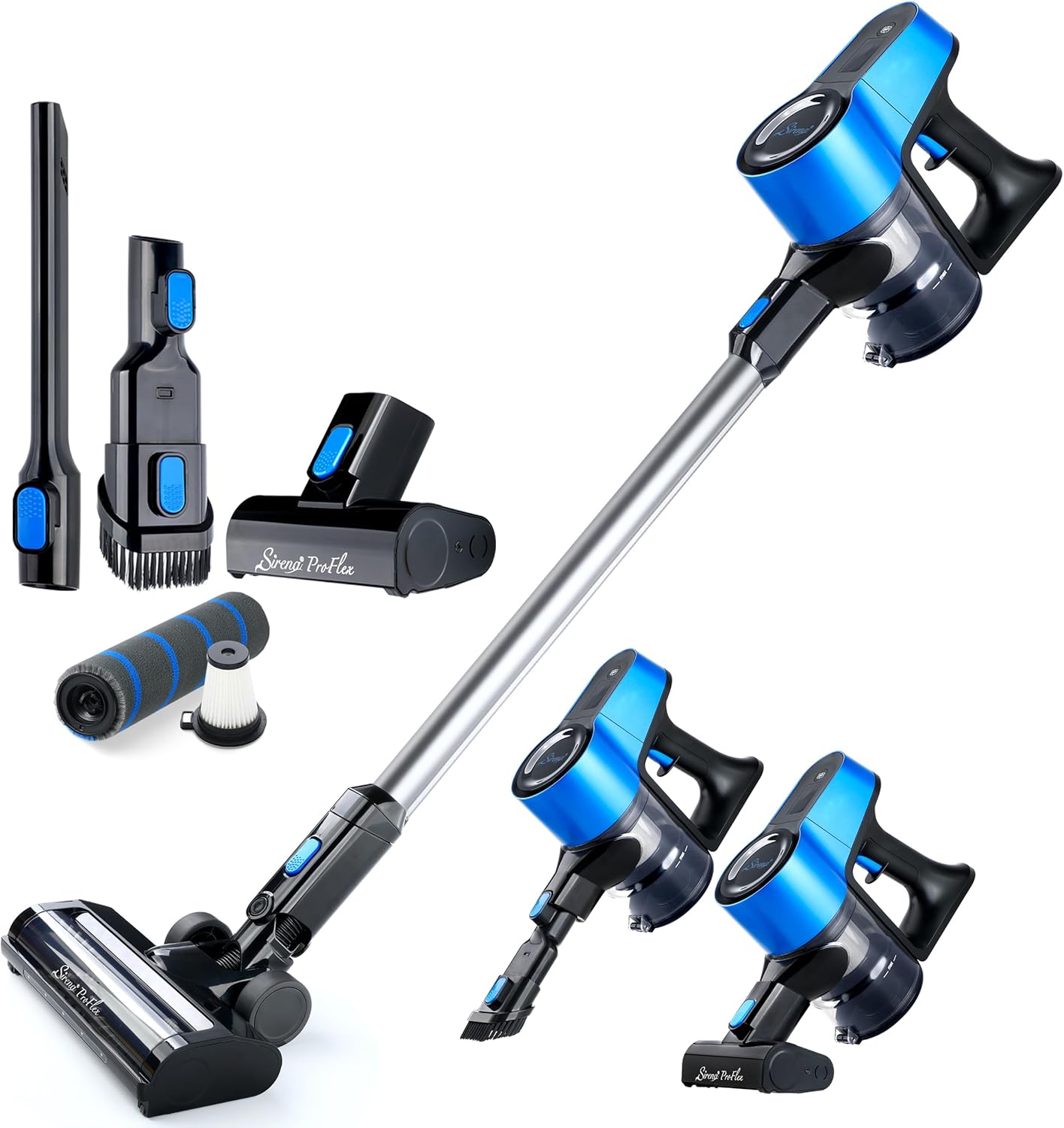 Sirena Proflex PetVac 2-in-1 Cordless Stick Vacuum Cleaner with Motorized Pet Brush for Pet Hair Removal, Multi-Surface Cleaning, and Portable Convenience