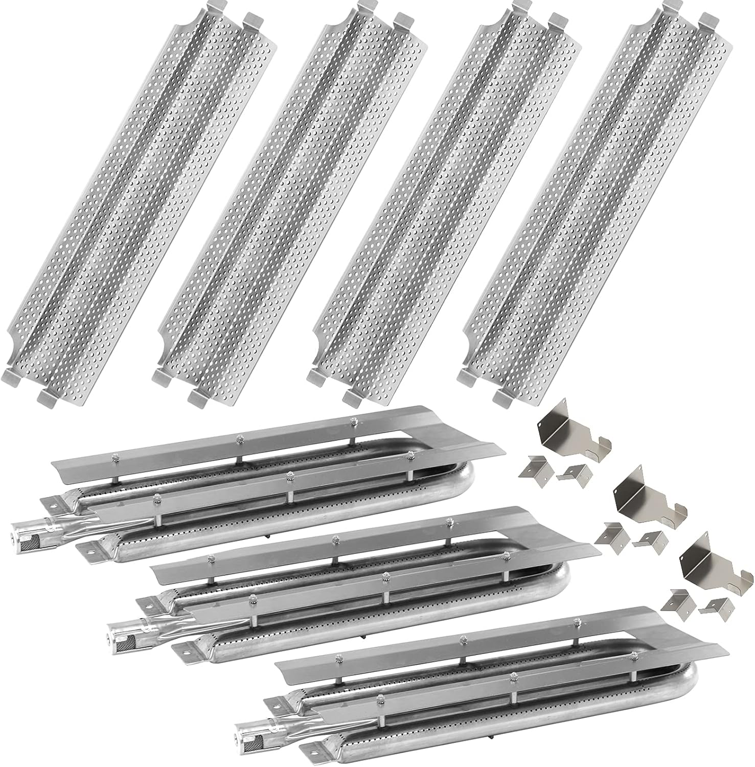 Grill Burners and Heat Plates Replacement for Viking VGBQ 30 in T Series, VGBQ 41 in T Series, VGBQ 53 in T Series, VGBQ30, VGBQ41, VGBQ53, 3 Pack Center-Fed U Tube 4 Pack Flame Tamers