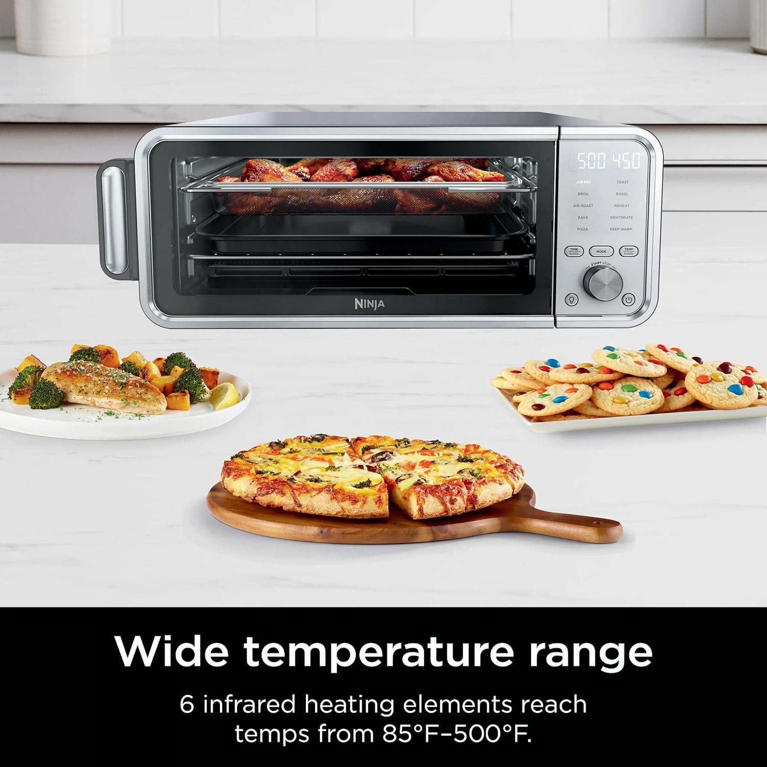Ninja FT405CO 10-in-1 Digital Air Fry Oven with Extra Large Capacity, Flip Up and Away, Stainless Steel Body, and Temperature Control (Renewed)