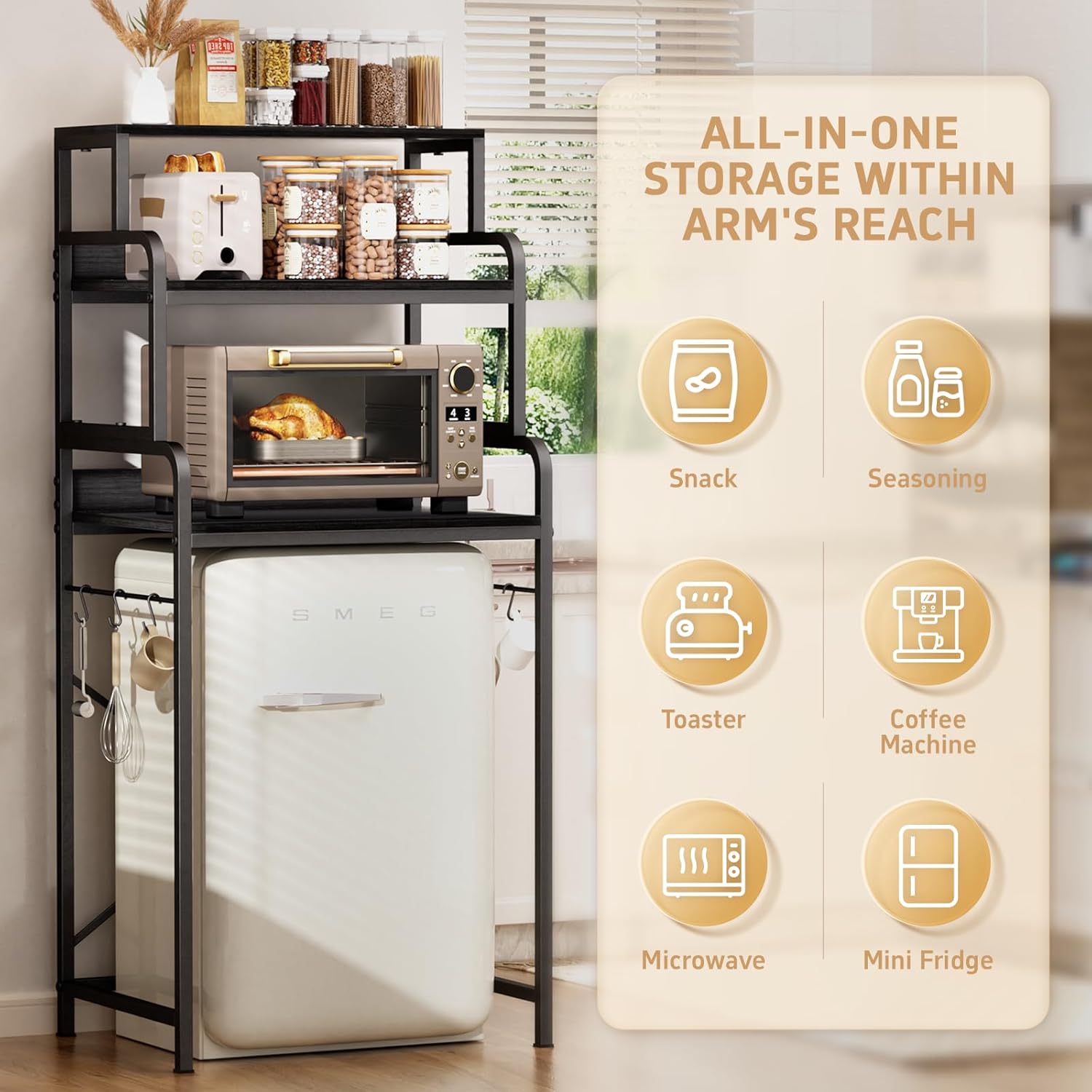 4-Tier Mini Fridge with Storage,Mini Fridge Shelf,Microwave Stand with Storage,Bakers Rack with Storage Shelf,Microwave Oven Stand with,Mini Fridge for Dorm