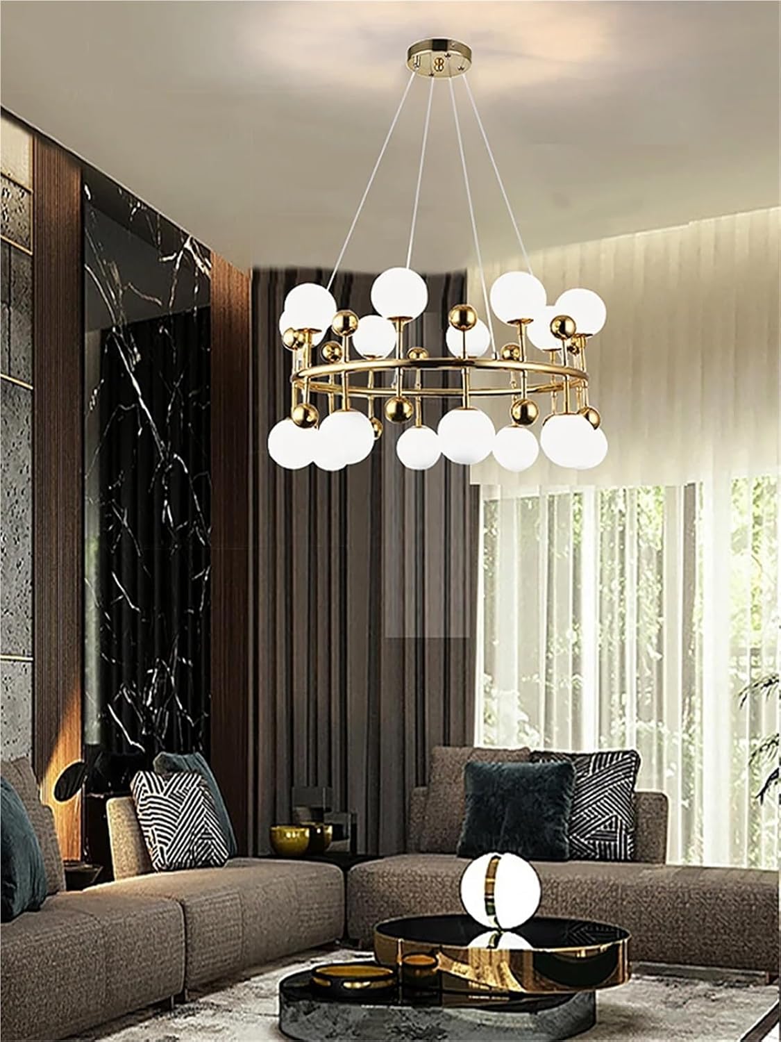 Living Room Modern Nordic Art Deco Glass Chandelier Ceiling Pendant Lighting Fixture Cottage Golden Hanging Lamps LED,Household
