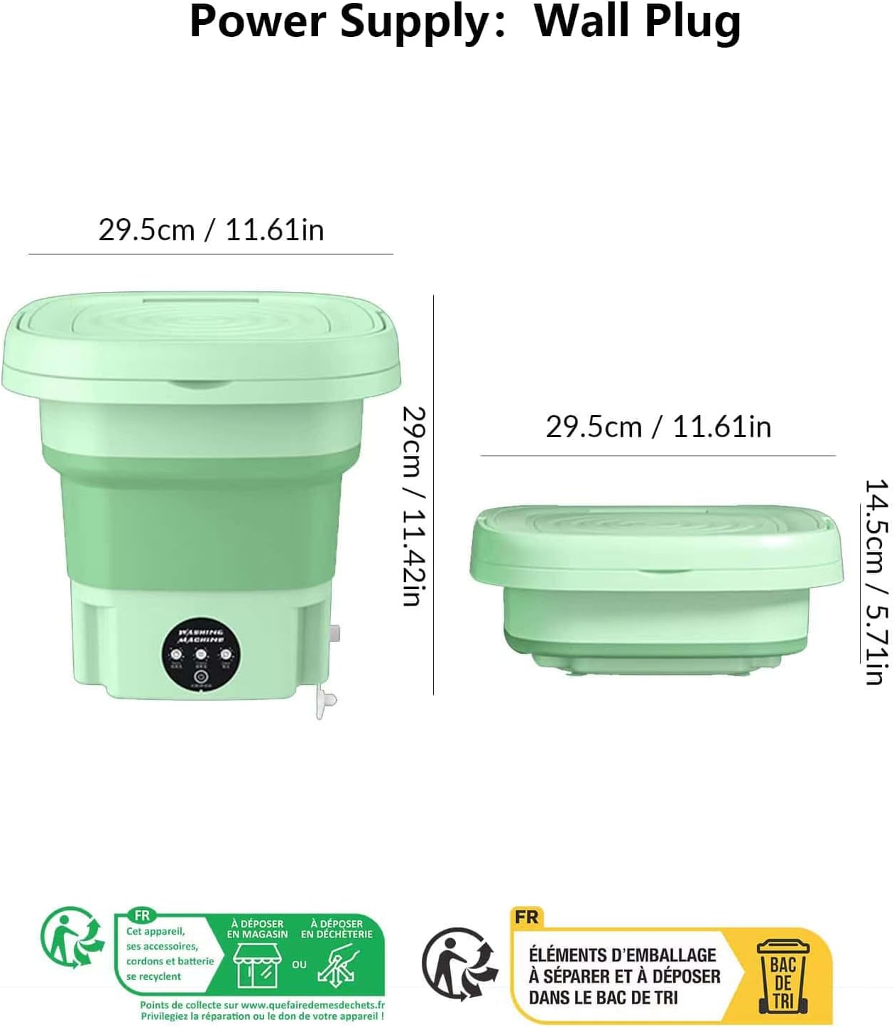 Foldable Washing Machine, 8L High Capacity Mini Washer, with 3 Modes Deep Cleaning,Half Automatic Small Washer for Baby Clothes Underwear or Small Items,RV Travel laundry(Green)