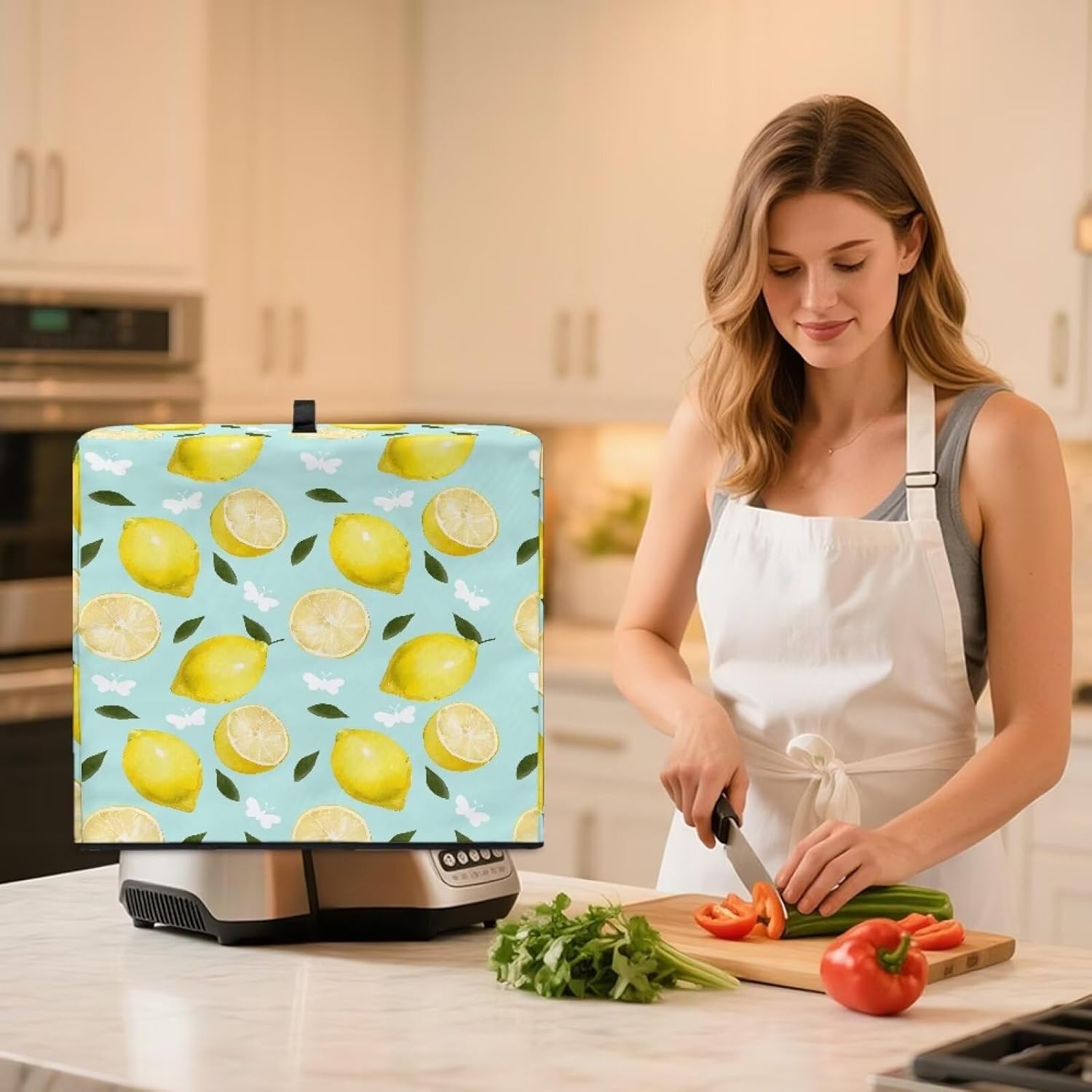 Blender Dust Cover for Kitchen Lemons Stylish Juicer Cover with Floral Prints, Fits Most Blenders & Stand Mixers, Easy to Clean & Foldable, Home Decor