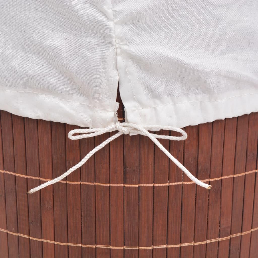 vidaXL Durable Round Bamboo Laundry Bin with Removable Polyester Fabric Liner, Foldable Storage Basket for Laundry or Toys, Compact Collapsible Design, Brown