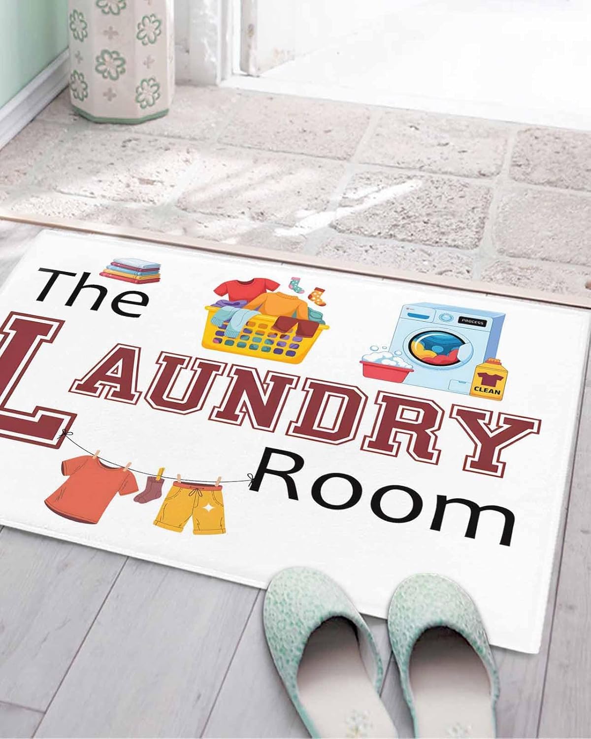 Indoor Doormat The Laundry Room Text on White,Shaggy Floor Mat with Non-Skid Backing Washing Machine Clothes,Machine Washable Plush Area Rug Carpets for Kitchen Nursery Bedroom