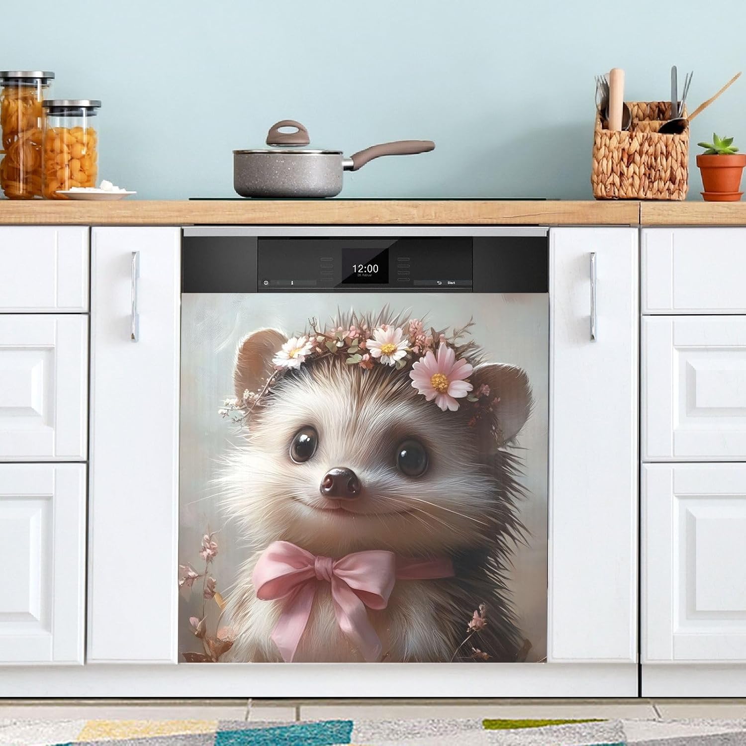 Dishwasher Magnet Cover Large Magnetic Stickers Hedgehog Flower Front Dishwasher Cover Reusable Decal for Home Kitchen Anti-Scratch Refrigerator Decorative Lid Washing Machine Laundry 23
