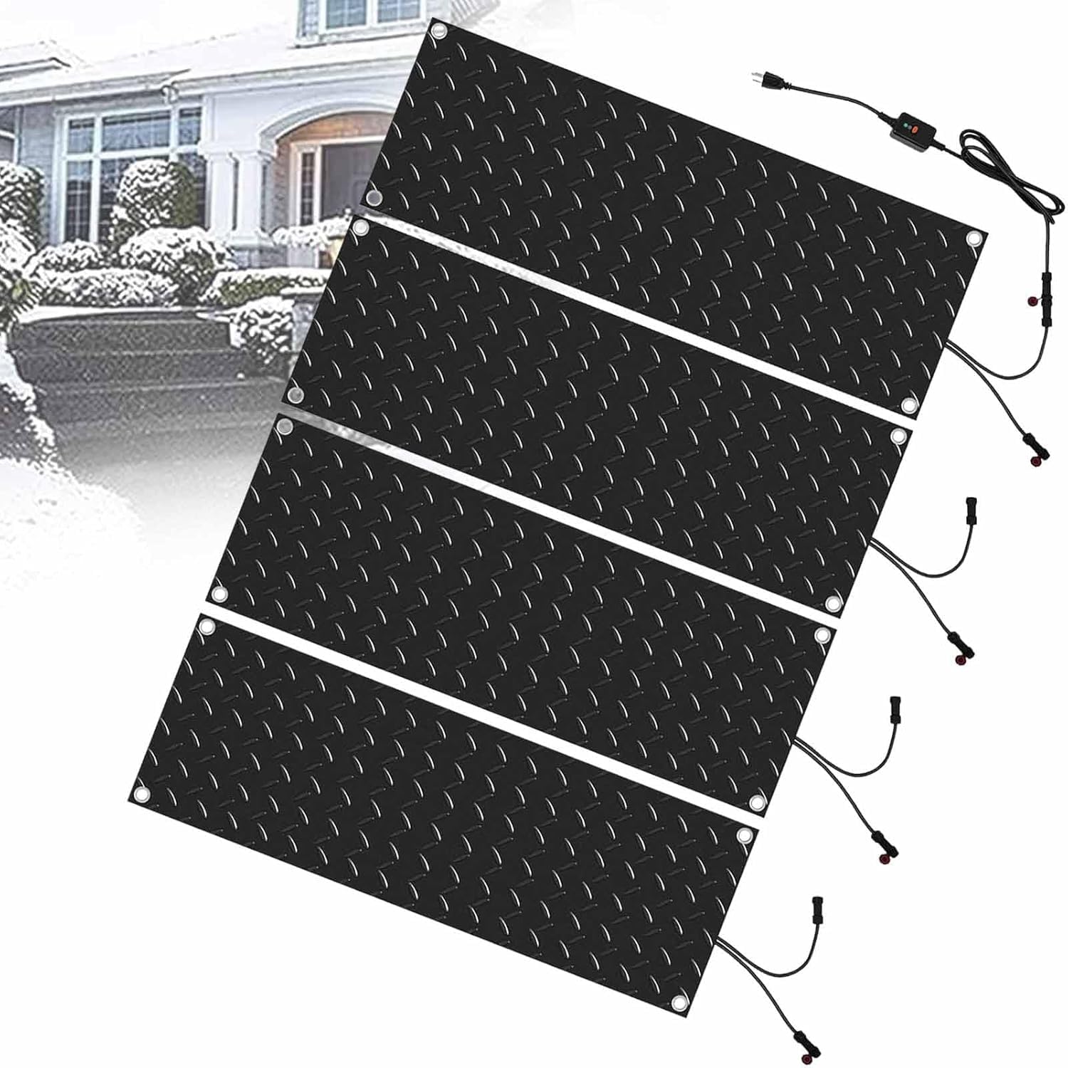 Heated Snow Melting Mats for Entrances-1/2/3/4 Pcs,Heated Snow Melting Mats for Stairs,Heated Outdoor Mats,Now Winter Removal,for Driveway Walkway Decks and Sidewalks(4 Pcs,30x120cm/12x48in)