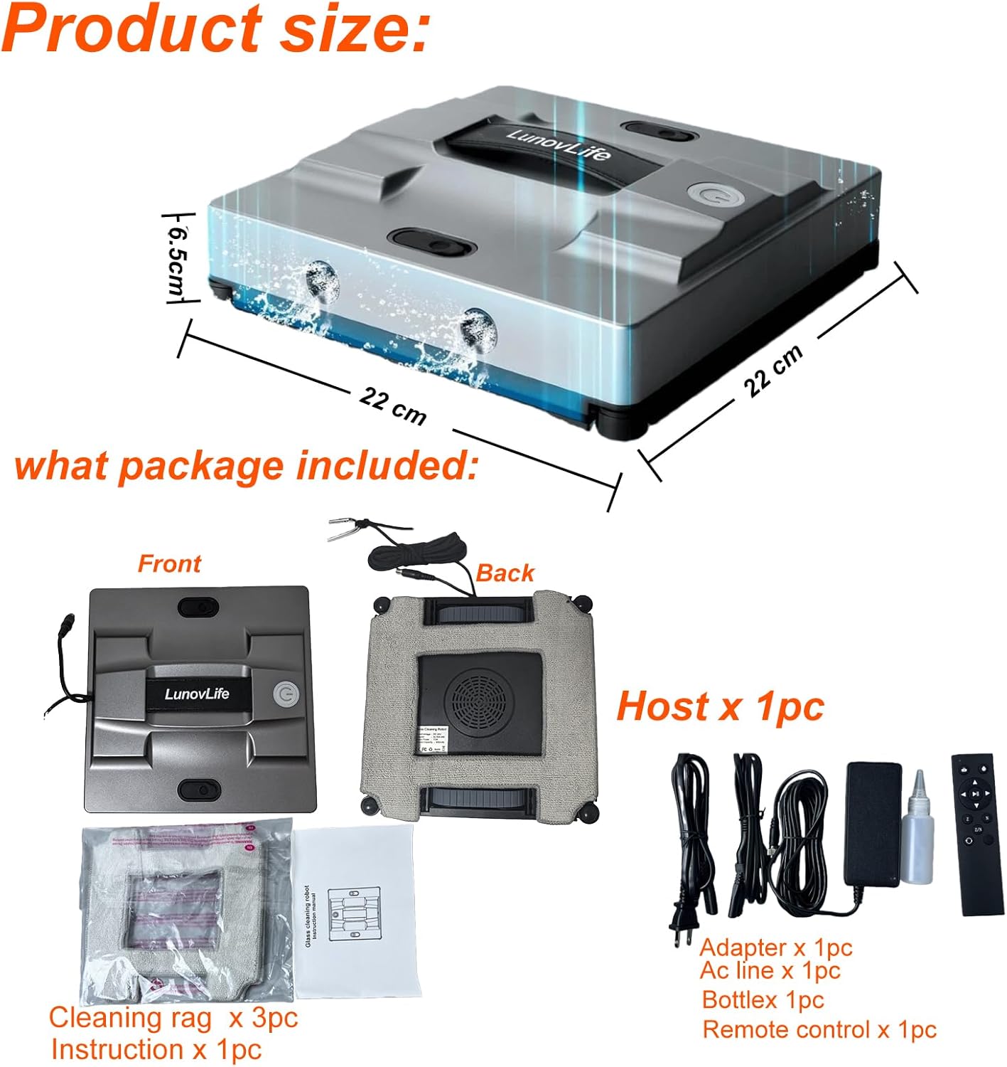 Window Cleaning Robot with 4-Way Water Spray, 5600Pa Automatic Robot Window Cleaner for Inside/Outside High Rise Glass, Smart Electric Vacuum Washer with Edge Detection, Remote Control(Grey)