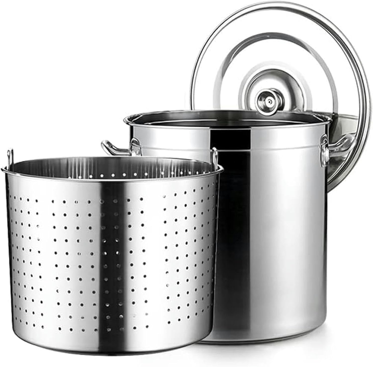 Stainless Steel Stockpot for Seafood Boil, Crawfish & Crab Cooker with Strainer Basket & Lid, 17.7