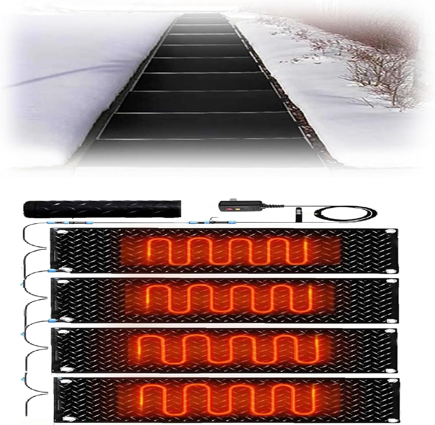 Heated Snow Melting Mats Outdoor Sidewalk Mats, 1/2/3/4/5pcs Outdoor Heated Snow Melting Mats, Heated Outdoor Mats with 1.8m Power Cord, Heated Sidewalk Mats Outdoor for Snow and Ice(4 Pcs,30x120cm/12